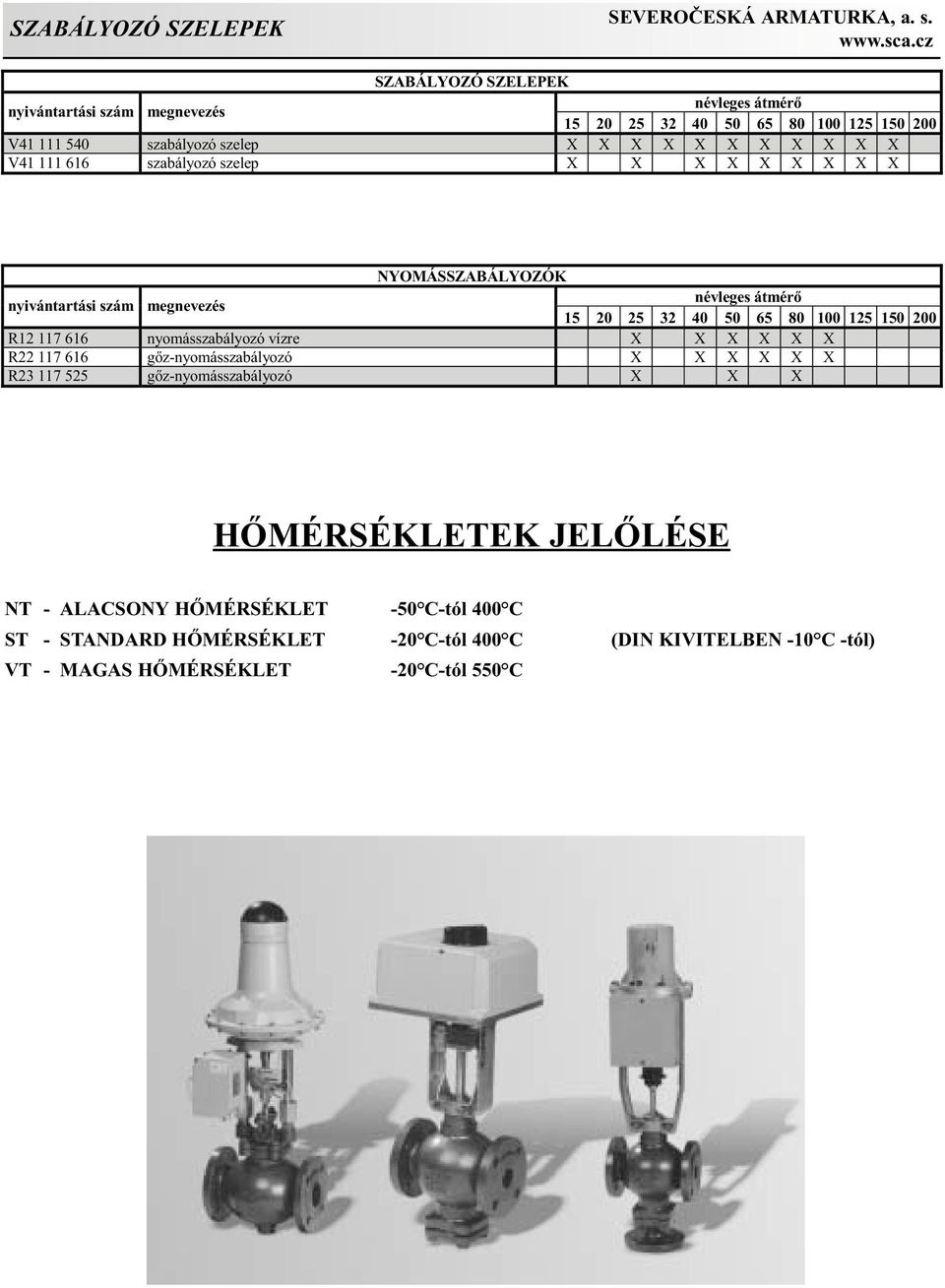 100 125 150 200 R12 117 616 nyomásszabályozó vízre X X X X X X R22 117 616 gõz-nyomásszabályozó X X X X X X R23 117 525 gõz-nyomásszabályozó X X X