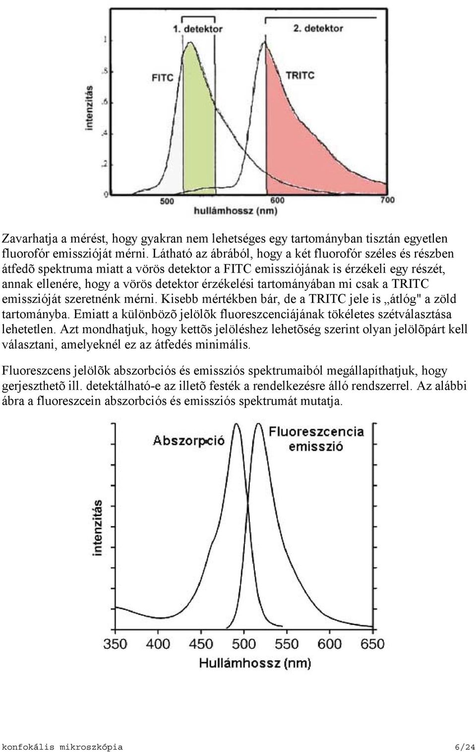 tartományában mi csak a TRITC emisszióját szeretnénk mérni. Kisebb mértékben bár, de a TRITC jele is átlóg" a zöld tartományba.