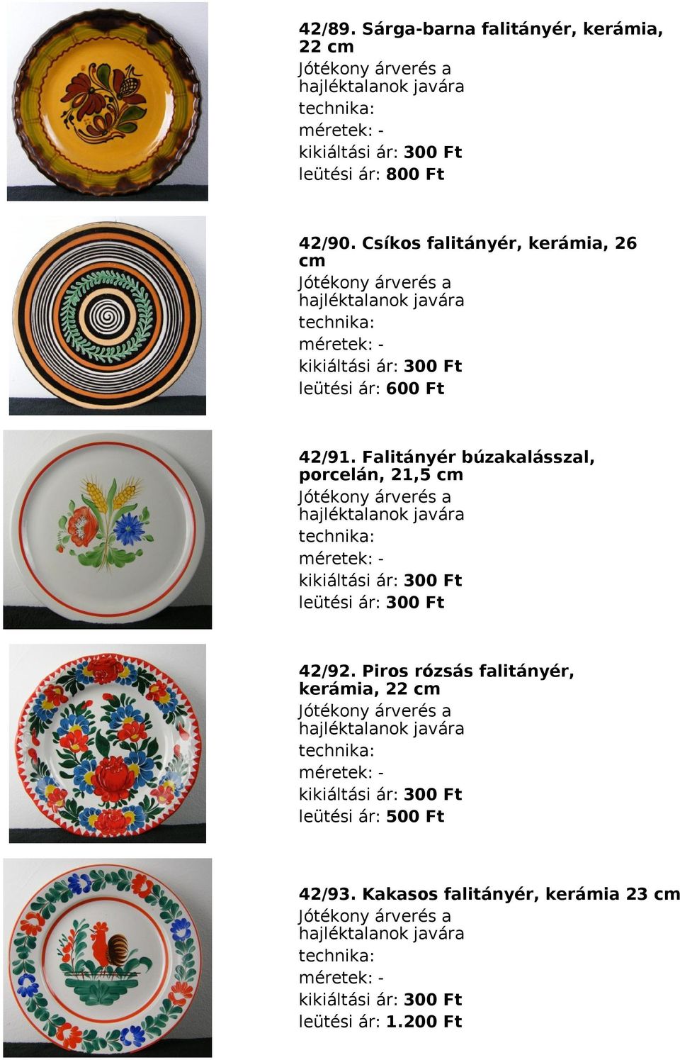 Falitányér búzakalásszal, porcelán, 21,5 cm leütési ár: 300 Ft 42/92.