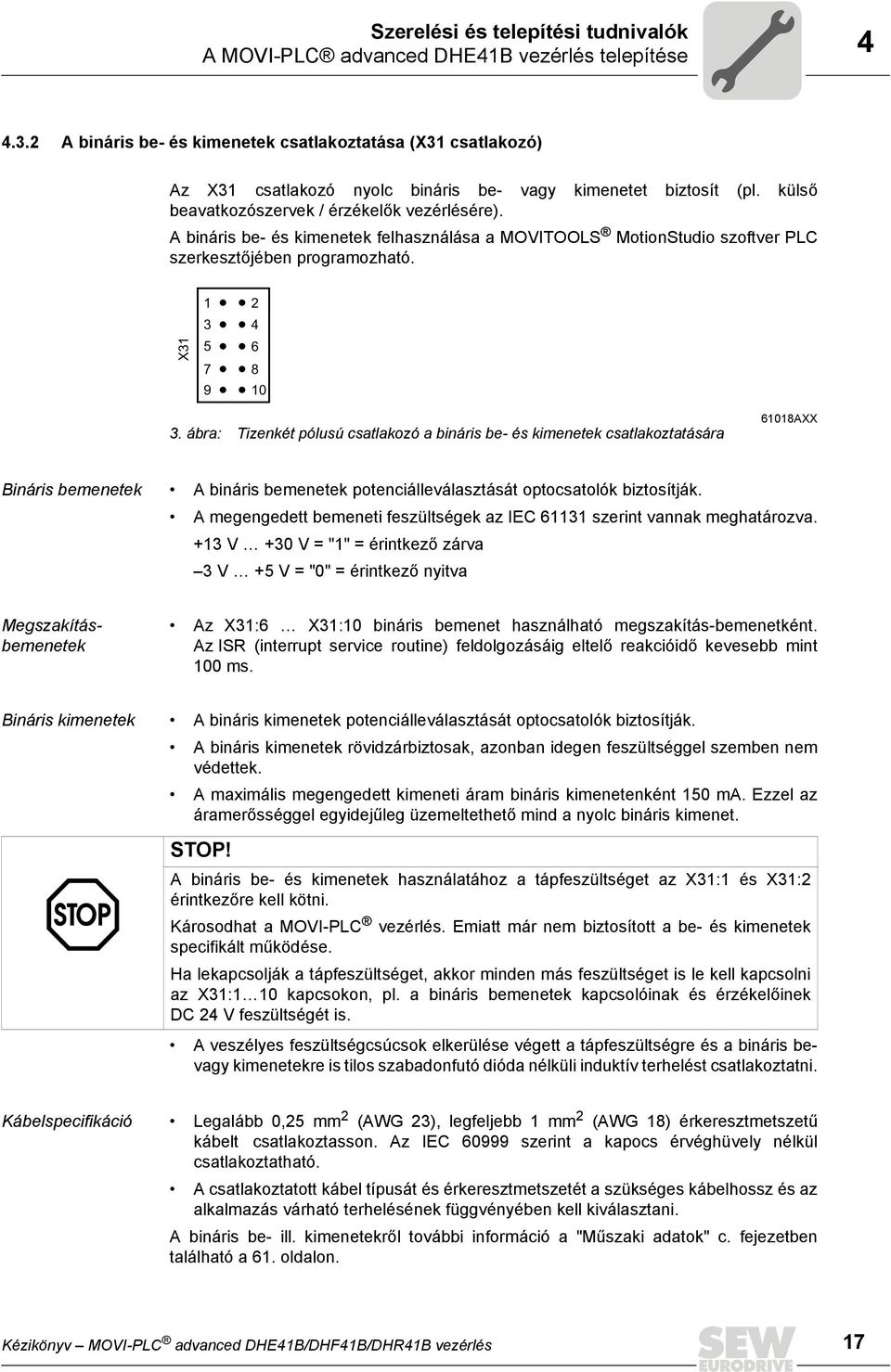 A bináris be- és kimenetek felhasználása a MOVITOOLS MotionStudio szoftver PLC szerkesztőjében programozható. X 5 7 9 6 8 0.