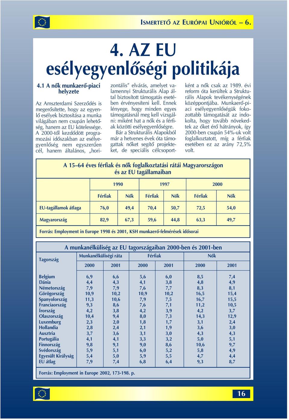 A 2000-tôl kezdôdött programozási idôszakban az esélyegyenlôség nem egyszerûen cél, hanem általános, horizontális elvárás, amelyet valamennyi Strukturális Alap által biztosított támogatás esetében