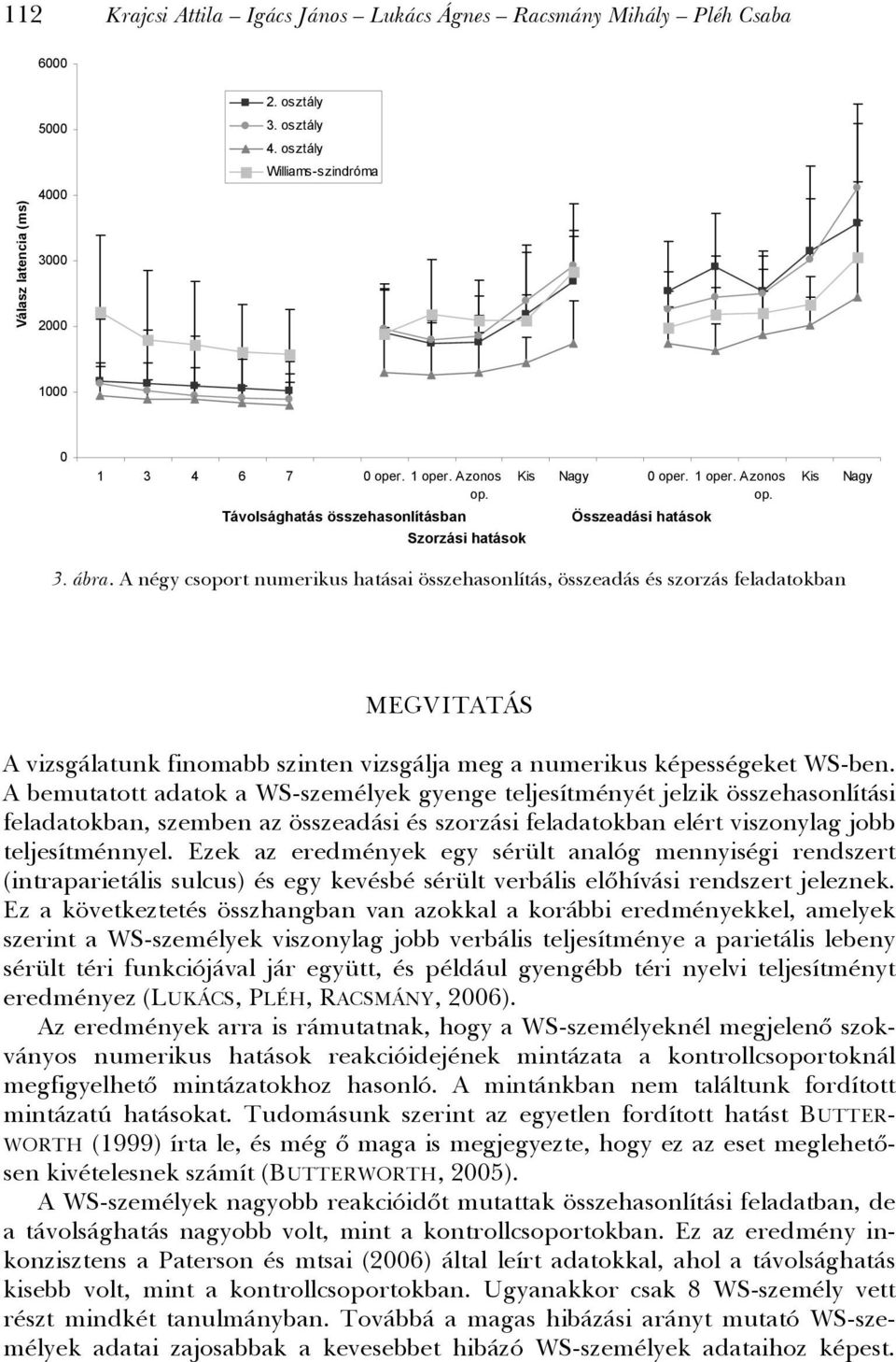 A négy csoport numerikus hatásai összehasonlítás, összeadás és szorzás feladatokban 112 MEGVITATÁS A vizsgálatunk finomabb szinten vizsgálja meg a numerikus képességeket WS-ben.