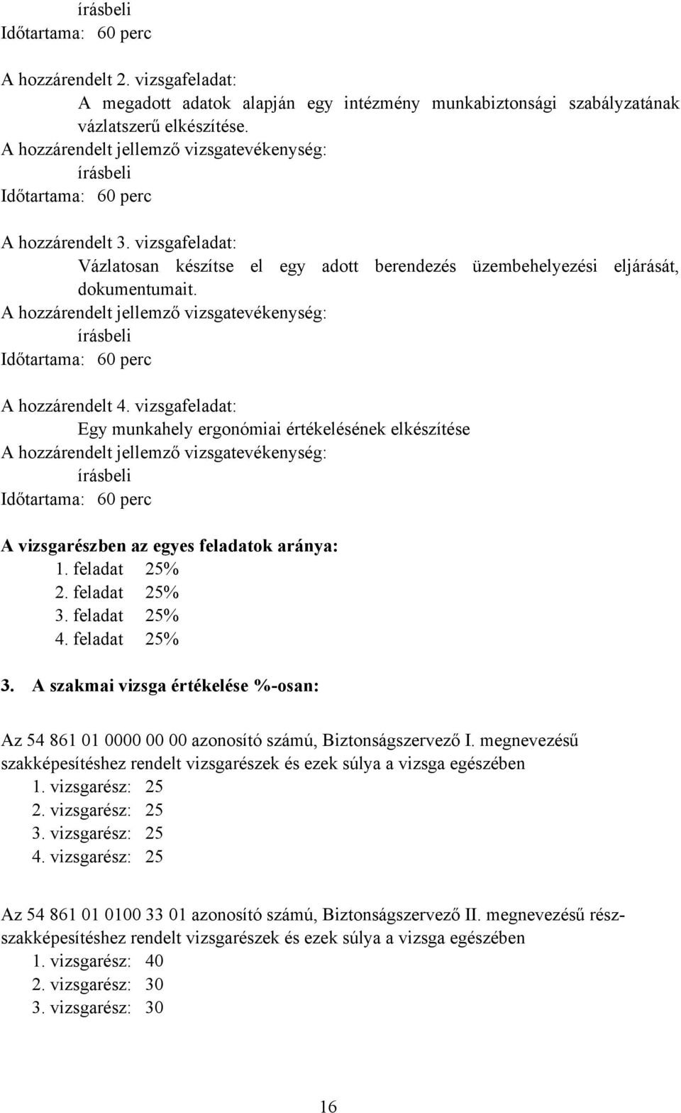 vizsgafeladat: Egy munkahely ergonómiai értékelésének elkészítése írásbeli Időtartama: 60 perc A vizsgarészben az egyes feladatok aránya: 1. feladat 25% 2. feladat 25% 3.