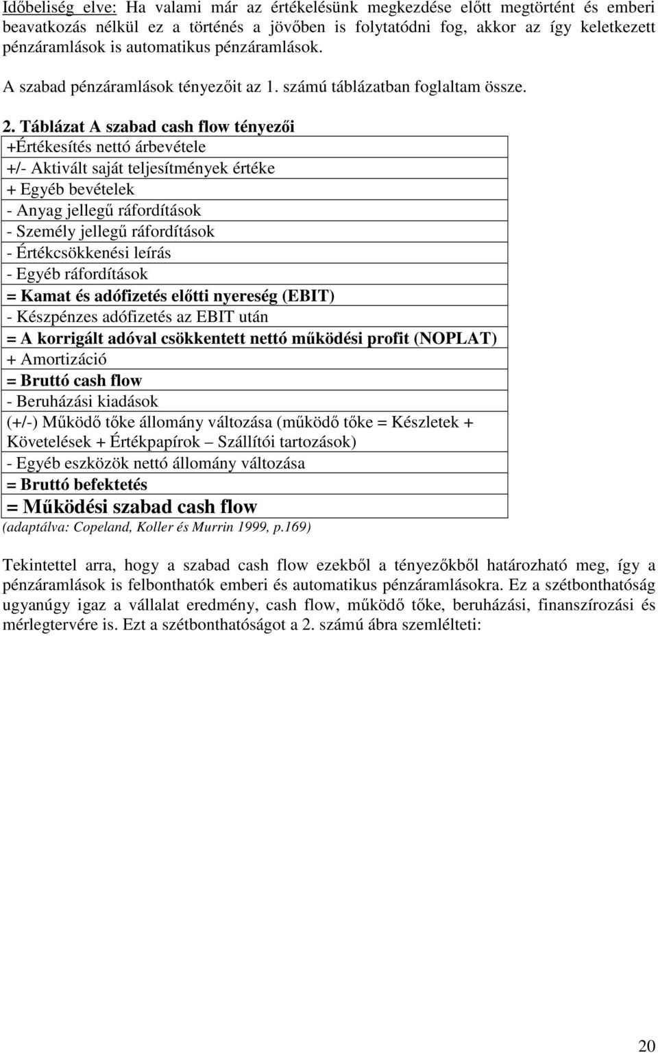 Táblázat A szabad cash flow tényezıi +Értékesítés nettó árbevétele +/- Aktivált saját teljesítmények értéke + Egyéb bevételek - Anyag jellegő ráfordítások - Személy jellegő ráfordítások -