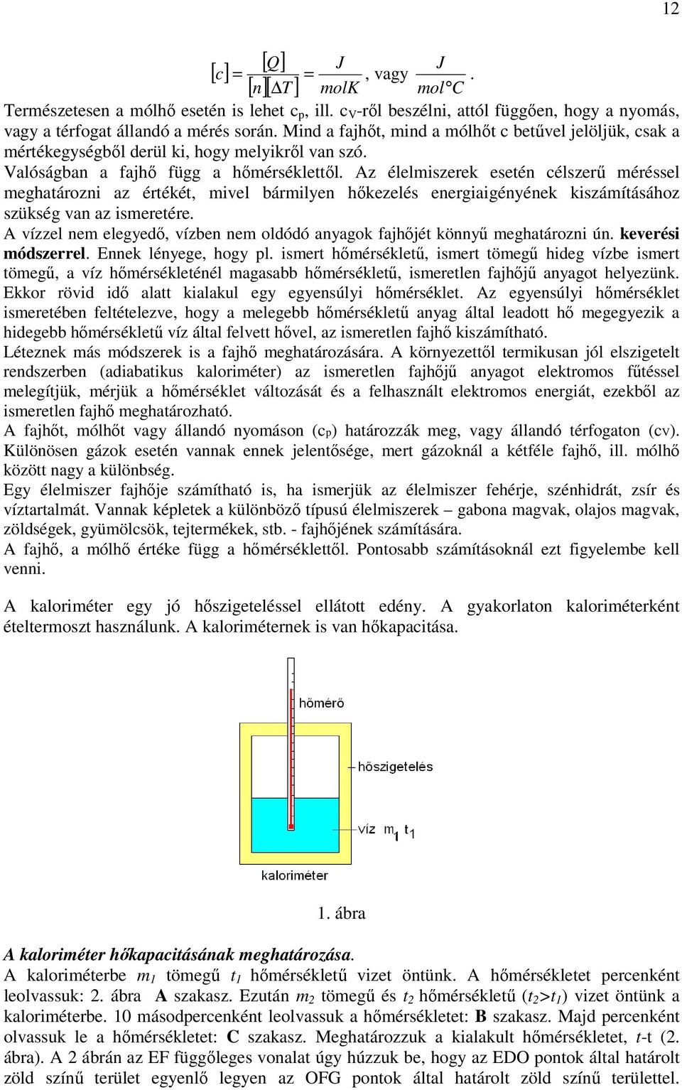 Az élelmiszerek esetén célszerű méréssel meghatározni az értékét, mivel bármilyen hőkezelés energiaigényének kiszámításához szükség van az ismeretére.