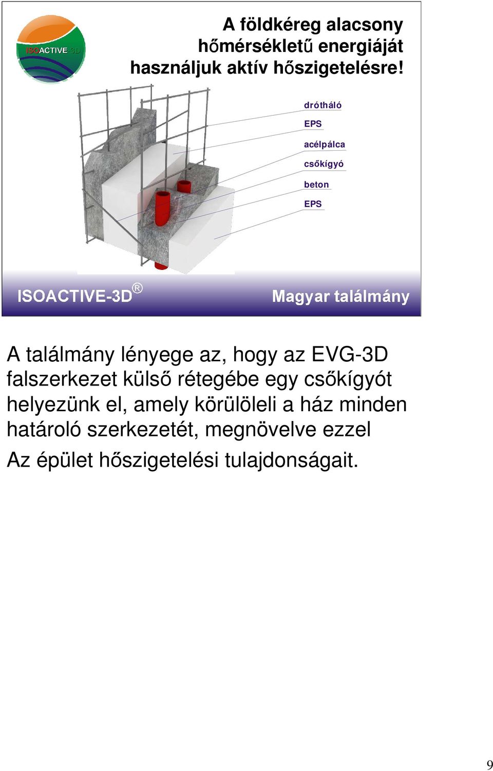 falszerkezet külső rétegébe egy csőkígyót helyezünk el, amely körülöleli a ház