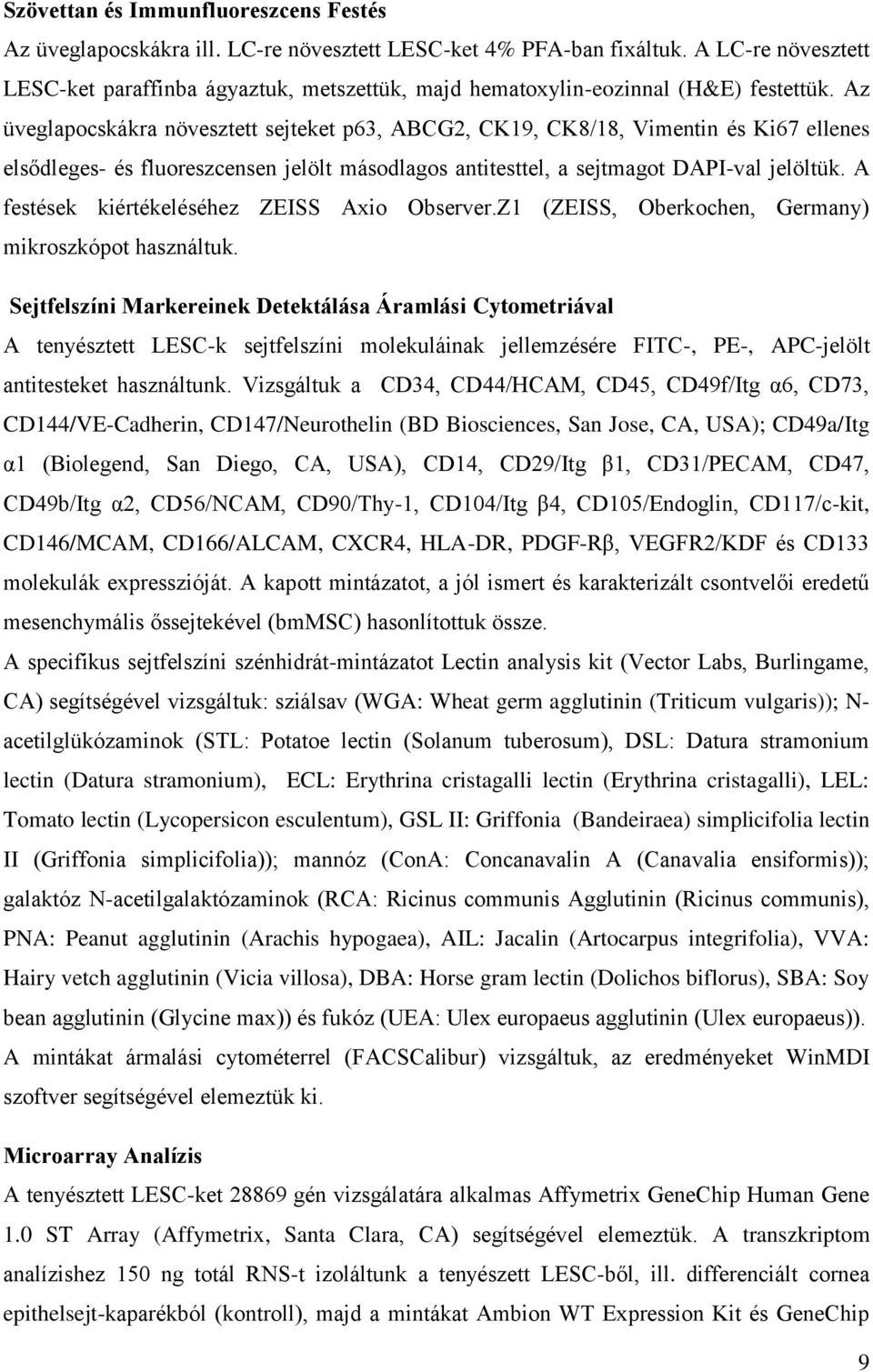 Az üveglapocskákra növesztett sejteket p63, ABCG2, CK19, CK8/18, Vimentin és Ki67 ellenes elsődleges- és fluoreszcensen jelölt másodlagos antitesttel, a sejtmagot DAPI-val jelöltük.
