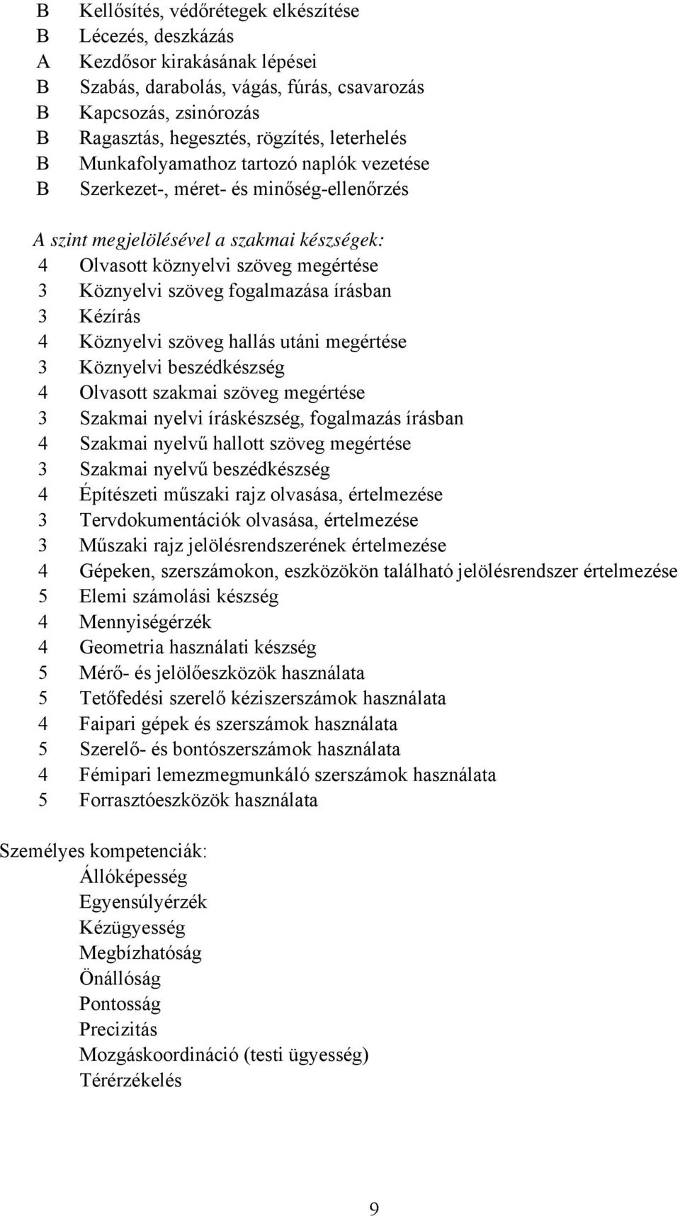 írásban 3 Kézírás 4 Köznyelvi szöveg hallás utáni megértése 3 Köznyelvi beszédkészség 4 Olvasott szakmai szöveg megértése 3 Szakmai nyelvi íráskészség, fogalmazás írásban 4 Szakmai nyelvű hallott