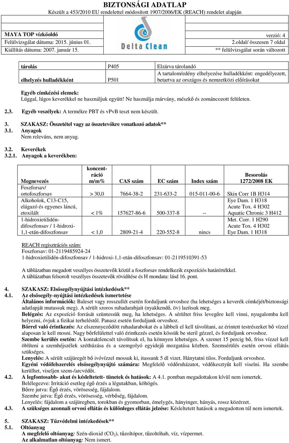 SZAKASZ: Összetétel vagy az összetevőkre vonatkozó adatok** 3.1.