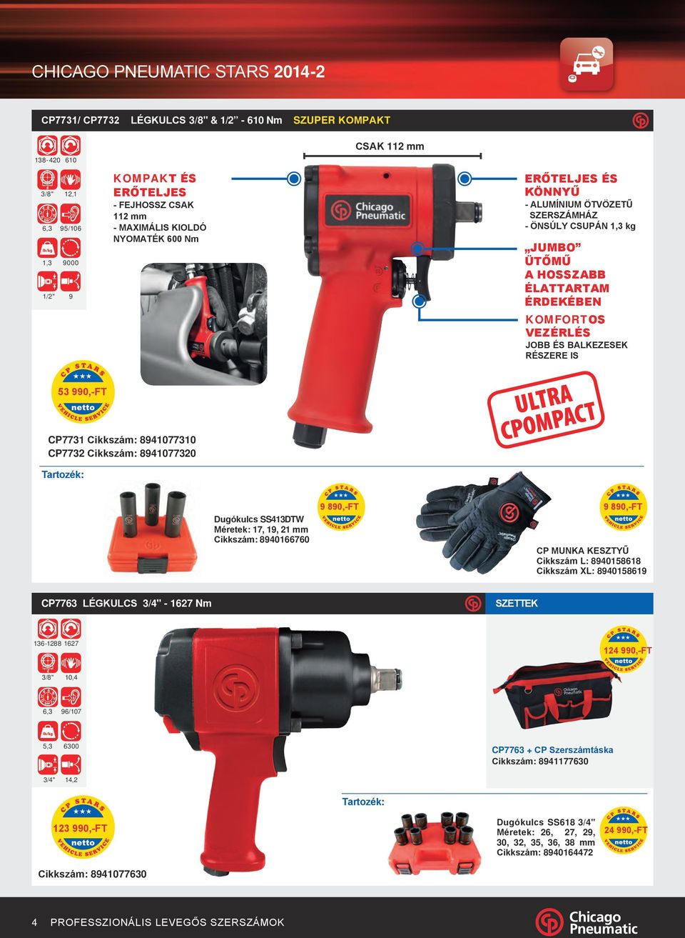 990,-FT CP7731 Cikkszám: 8941077310 CP7732 Cikkszám: 8941077320 Tartozék: Dugókulcs SS413DTW Méretek: 17, 19, 21 mm Cikkszám: 8940166760 9 890,-FT 9 890,-FT CP MUNKA KESZTYŰ Cikkszám L: 8940158618