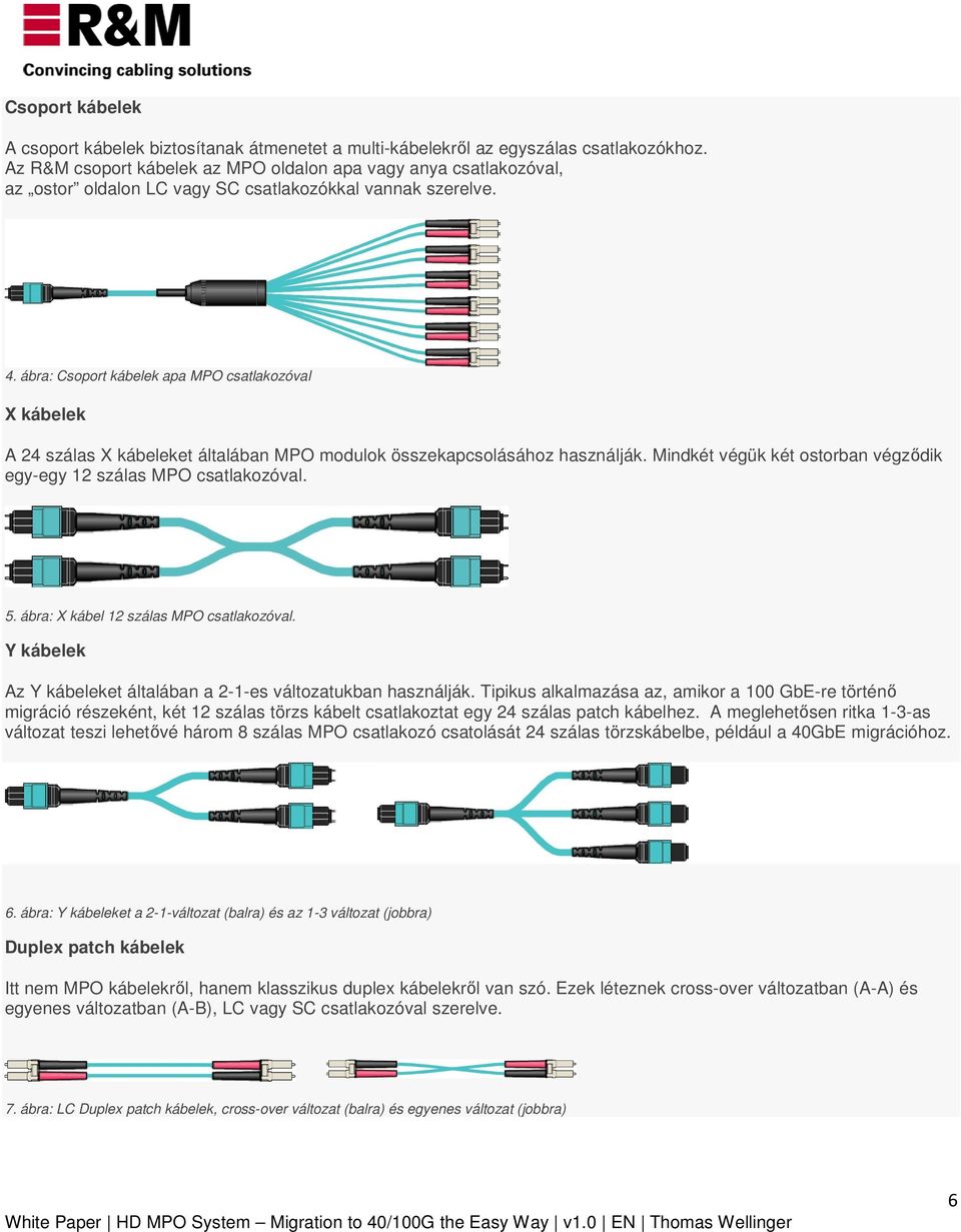 ábra: Csoport kábelek apa MPO csatlakozóval X kábelek A 24 szálas X kábeleket általában MPO modulok összekapcsolásához használják.
