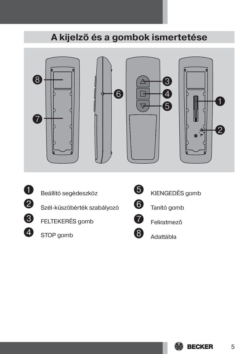 szabályozó FELTEKERÉS gomb STOP gomb