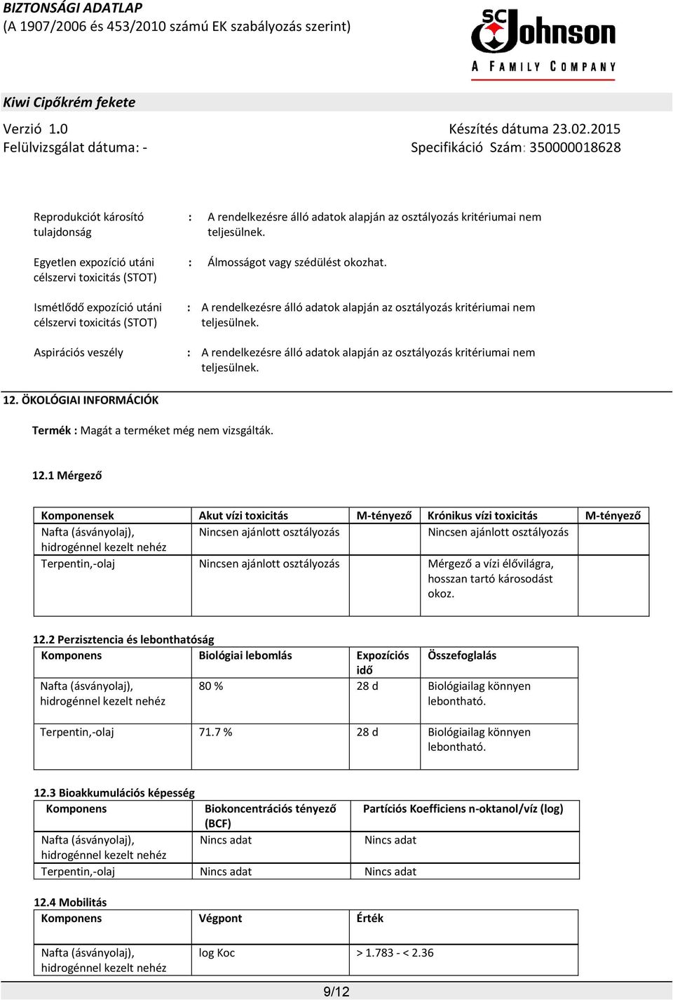 : A rendelkezésre álló adatok alapján az osztályozás kritériumai nem teljesülnek. 12.