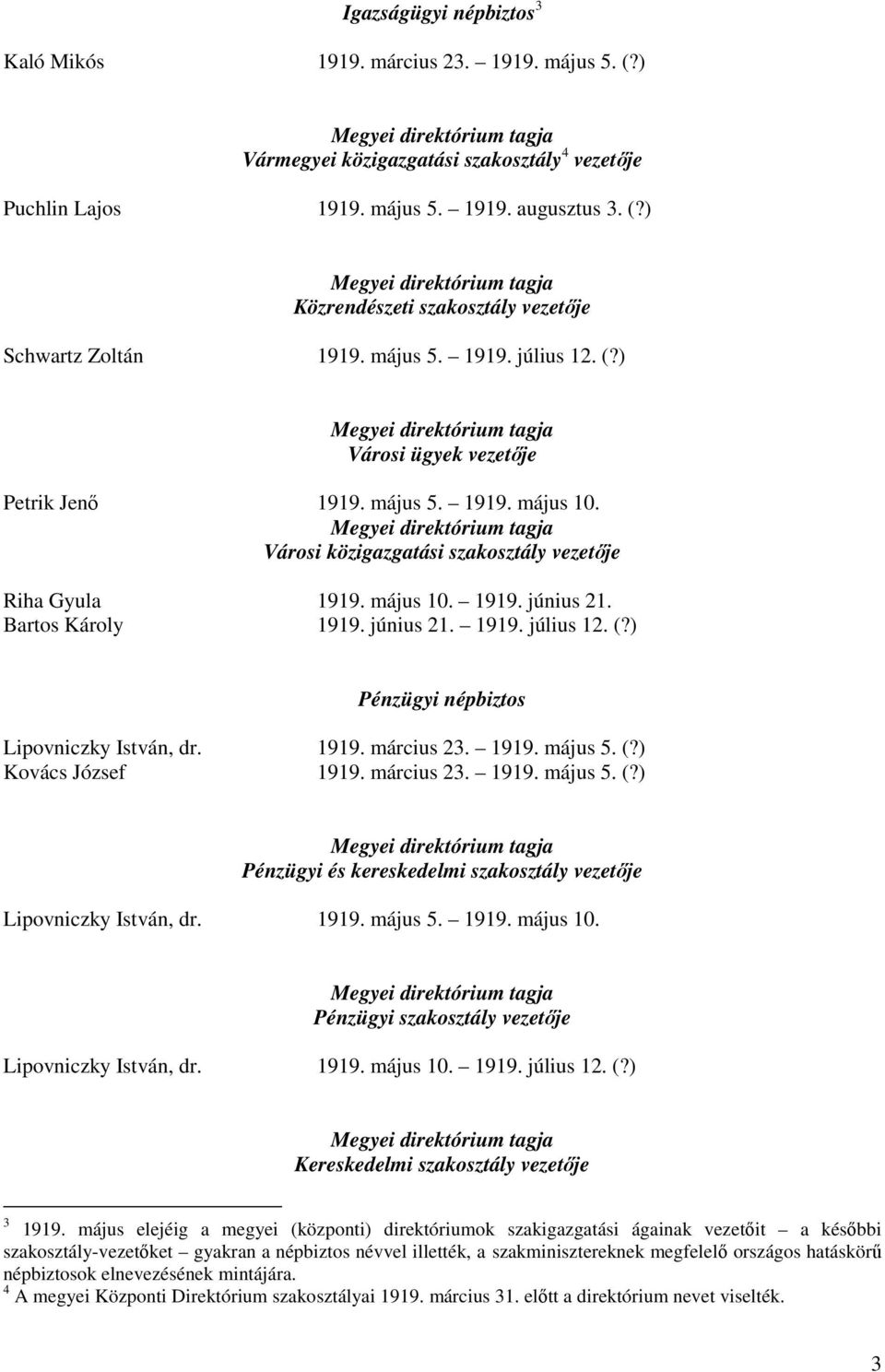 június 21. 1919. július 12. (?) Pénzügyi népbiztos Lipovniczky István, dr. 1919. március 23. 1919. május 5. (?) Kovács József 1919. március 23. 1919. május 5. (?) Pénzügyi és kereskedelmi szakosztály vezetője Lipovniczky István, dr.