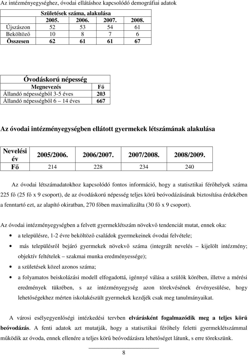 ellátott gyermekek létszámának alakulása Nevelési év 2005/2006. 2006/2007. 2007/2008. 2008/2009.