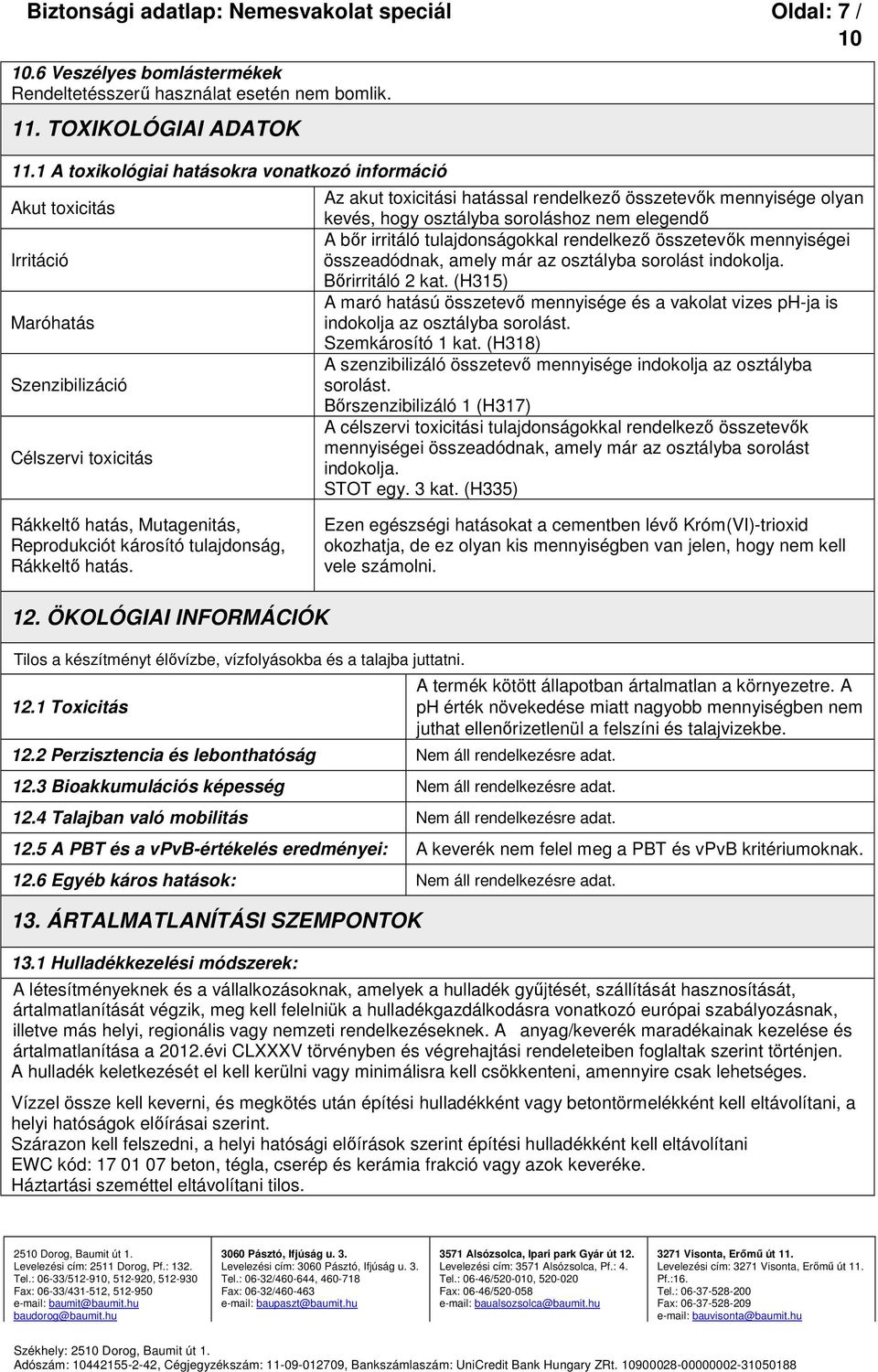 osztályba soroláshoz nem elegendő A bőr irritáló tulajdonságokkal rendelkező összetevők mennyiségei összeadódnak, amely már az osztályba sorolást indokolja. Bőrirritáló 2 kat.