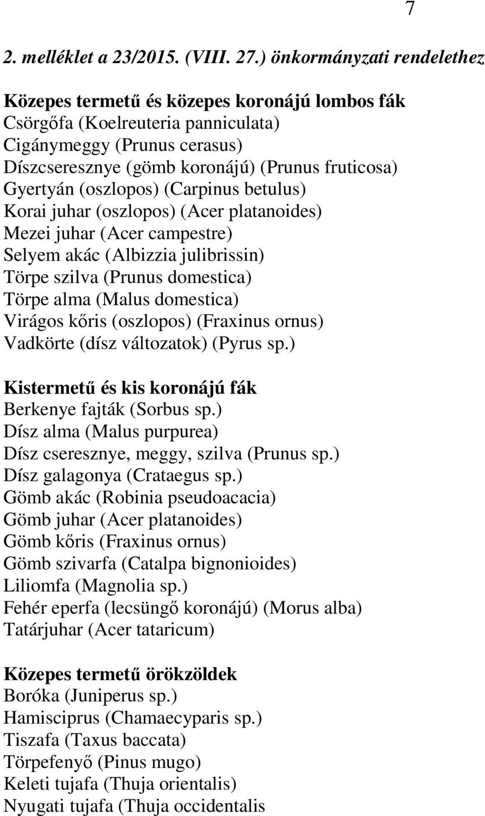 (oszlopos) (Carpinus betulus) Korai juhar (oszlopos) (Acer platanoides) Mezei juhar (Acer campestre) Selyem akác (Albizzia julibrissin) Törpe szilva (Prunus domestica) Törpe alma (Malus domestica)