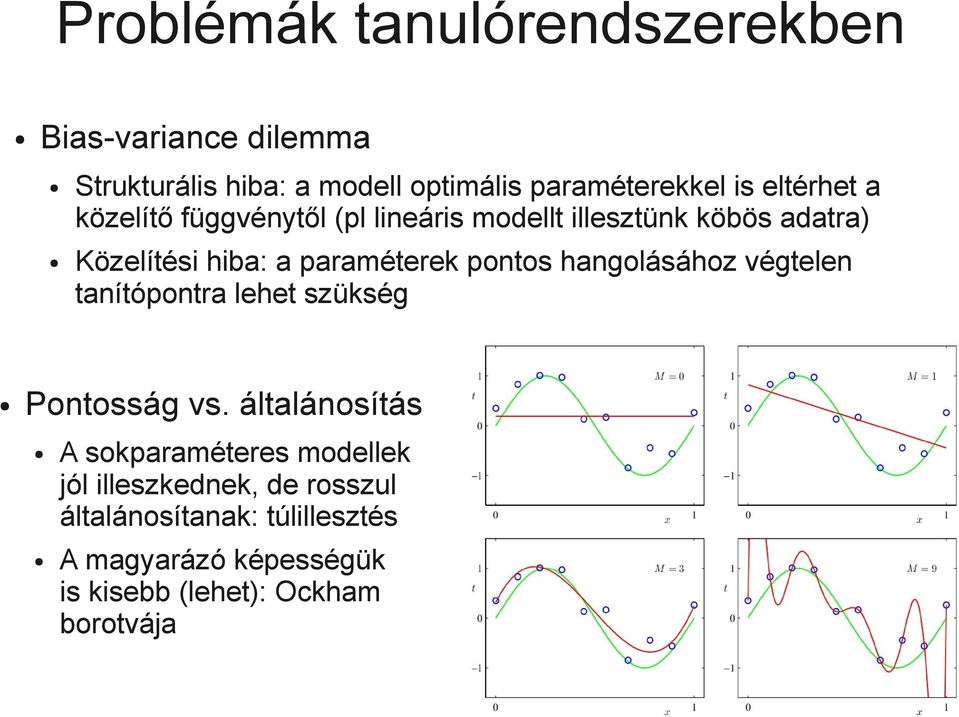 pontos hangolásához végtelen tanítópontra lehet szükség Pontosság vs.