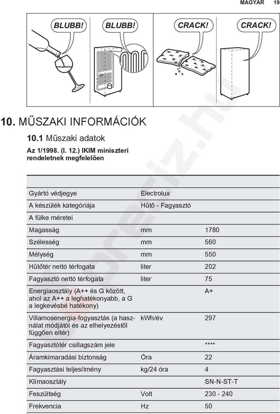 Hűtőtér nettó térfogata liter 202 Fagyasztó nettó térfogata liter 75 Energiaosztály (A++ és G között, ahol az A++ a leghatékonyabb, a G a legkevésbé hatékony)