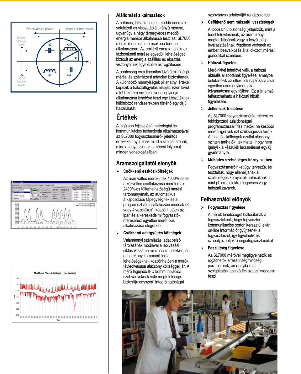 alkalmazásra. Az említett energia fajtáknak fázisonkénti mérése egyedüli lehetőséget biztosít az energia szállítás és elosztás viszonyainak figyelésére és rögzítésére.