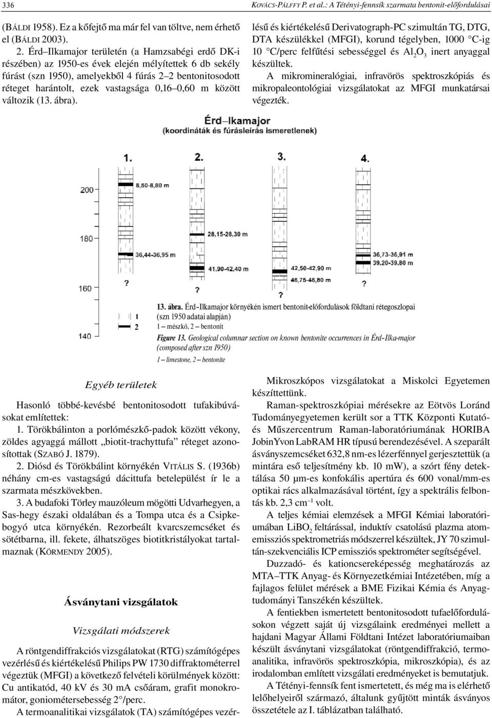 Érd Ilkamajor területén (a Hamzsabégi erdő DK-i részében) az 1950-es évek elején mélyítettek 6 db sekély fúrást (szn 1950), amelyekből 4 fúrás 2 2 bentonitosodott réteget harántolt, ezek vastagsága