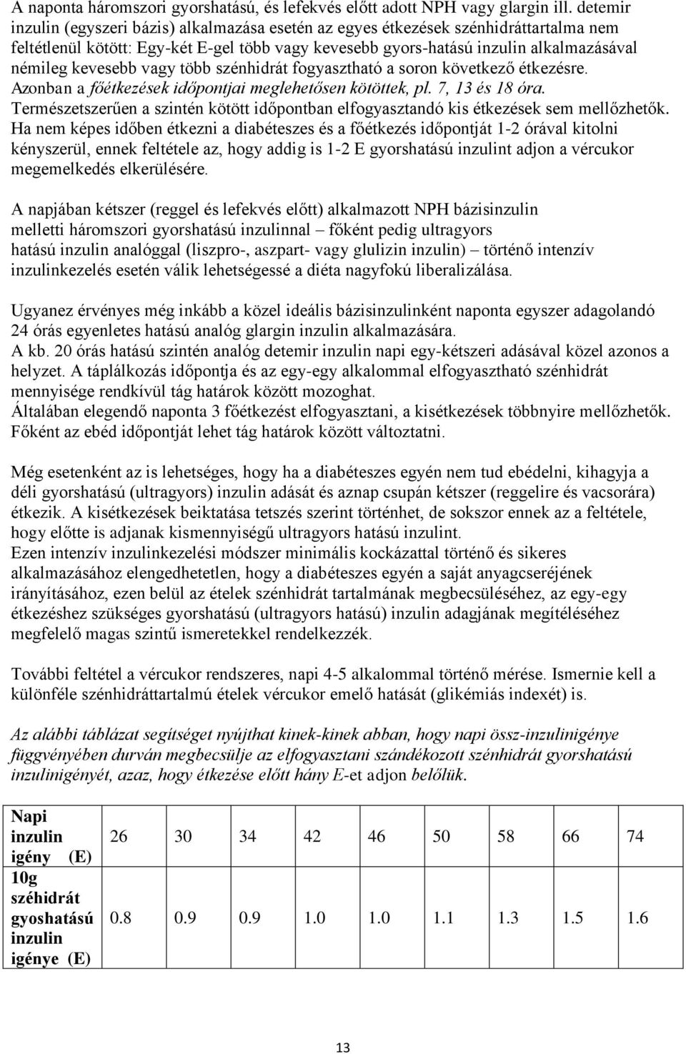 vagy több szénhidrát fogyasztható a soron következő étkezésre. Azonban a főétkezések időpontjai meglehetősen kötöttek, pl. 7, 13 és 18 óra.