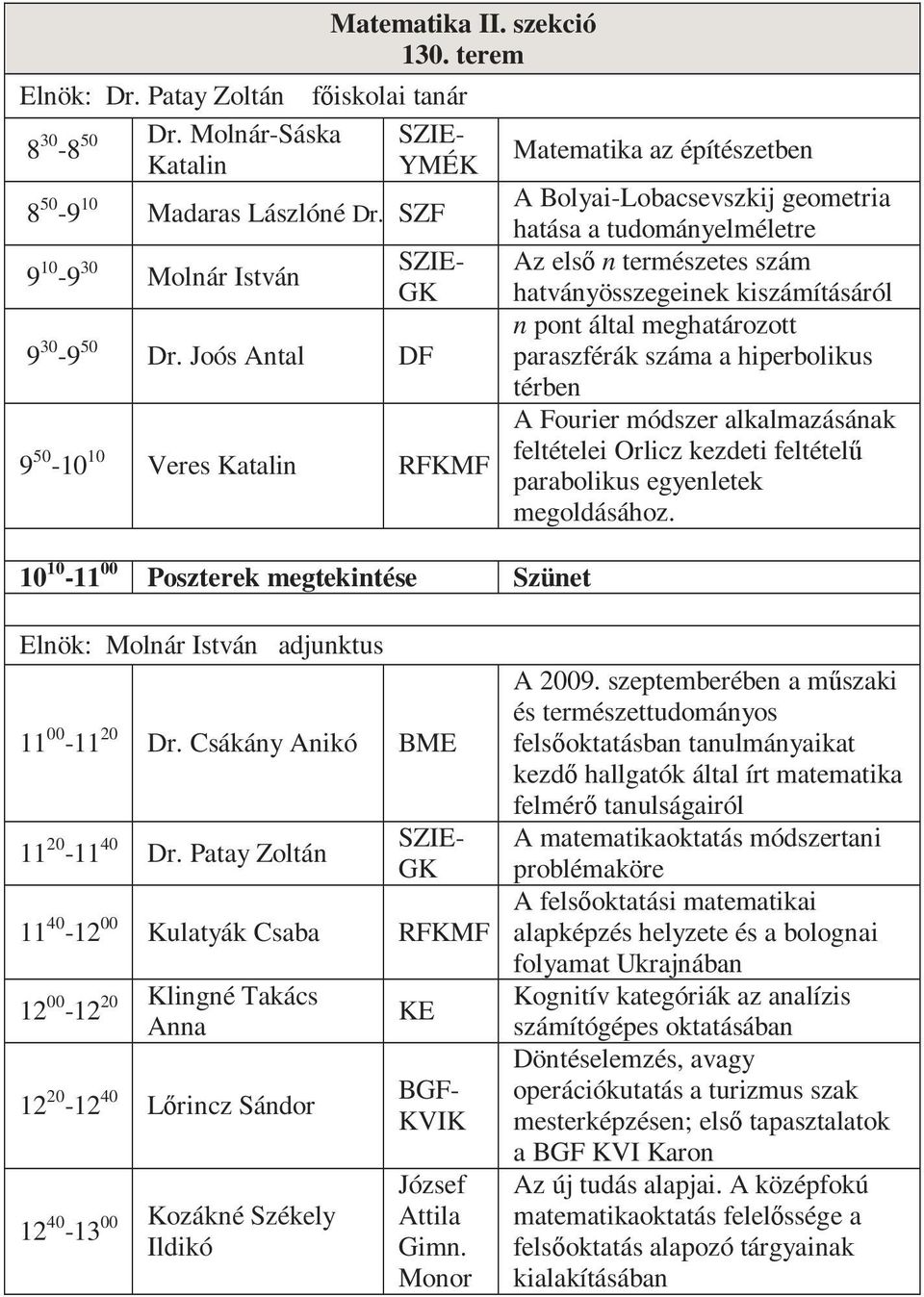 által meghatározott paraszférák száma a hiperbolikus térben A Fourier módszer alkalmazásának feltételei Orlicz kezdeti feltételű parabolikus egyenletek megoldásához.