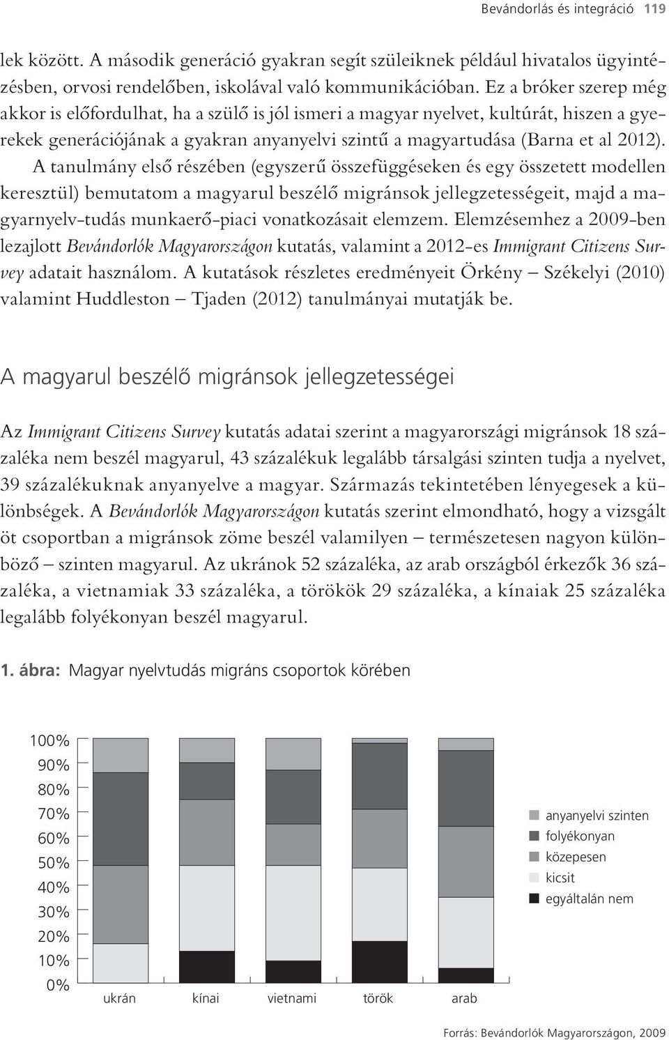 A tanulmány első részében (egyszerű összefüggéseken és egy összetett modellen keresztül) bemutatom a magyarul beszélő migránsok jellegzetességeit, majd a magyarnyelv-tudás munkaerő-piaci