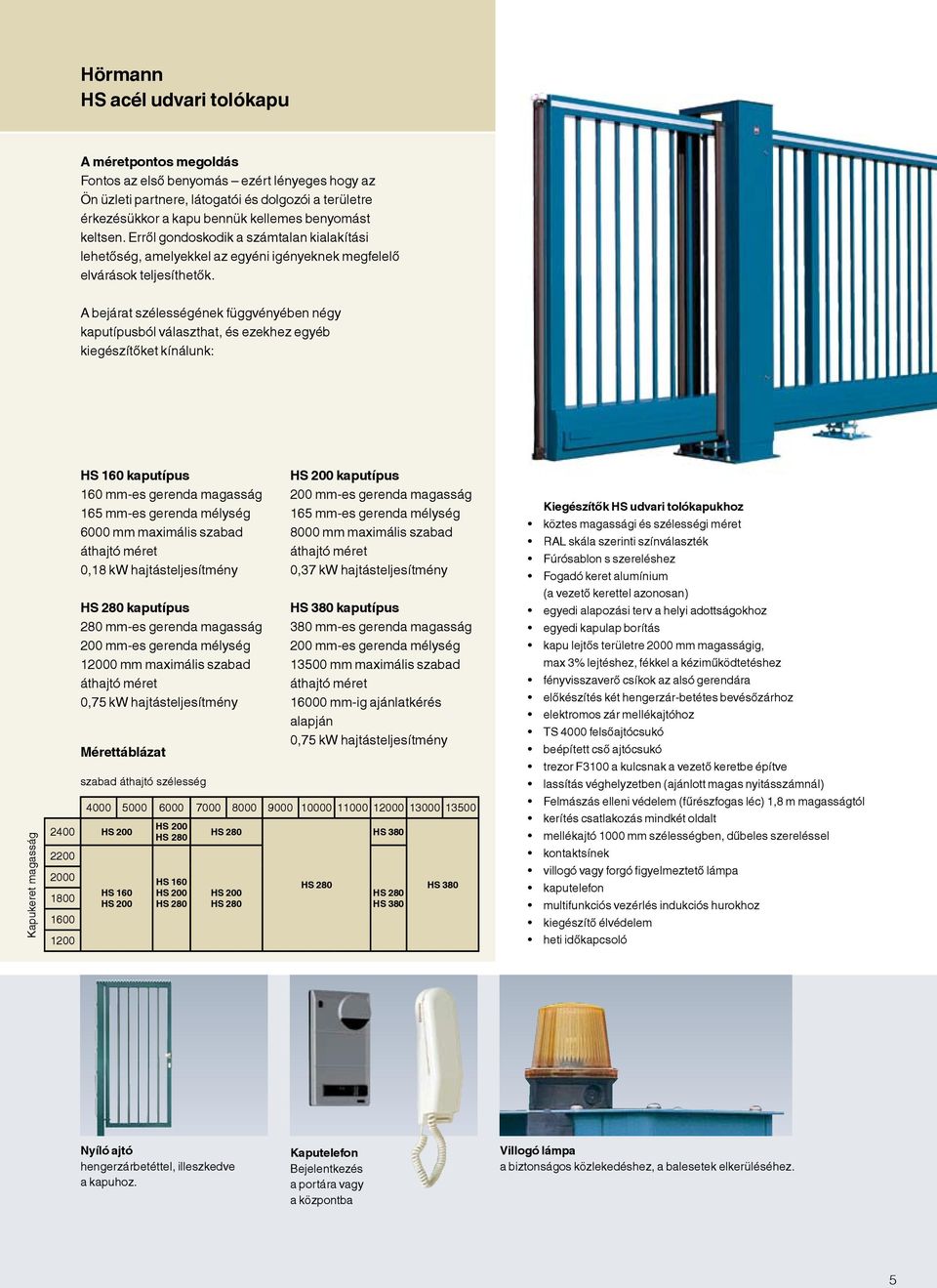 A bejárat szélességének függvényében négy kaputípusból választhat, és ezekhez egyéb kiegészítőket kínálunk: Kapukeret magasság 4000 5000 6000 7000 8000 9000 10000 11000 12000 13000 13500 2400 HS 200