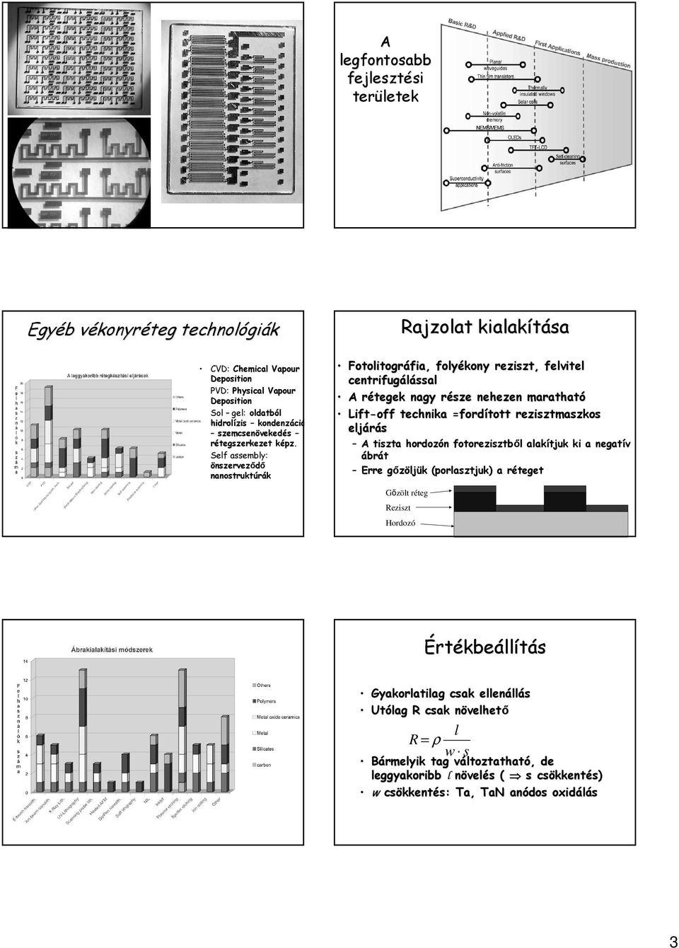 Self assembly: önszervező nszerveződő nanostruktú nanostruktúrák Rajzolat kialakí kialakítása Fotolitográ Fotolitográfia, fia, folyé folyékony reziszt, reziszt, felvitel centrifugá centrifugálással A