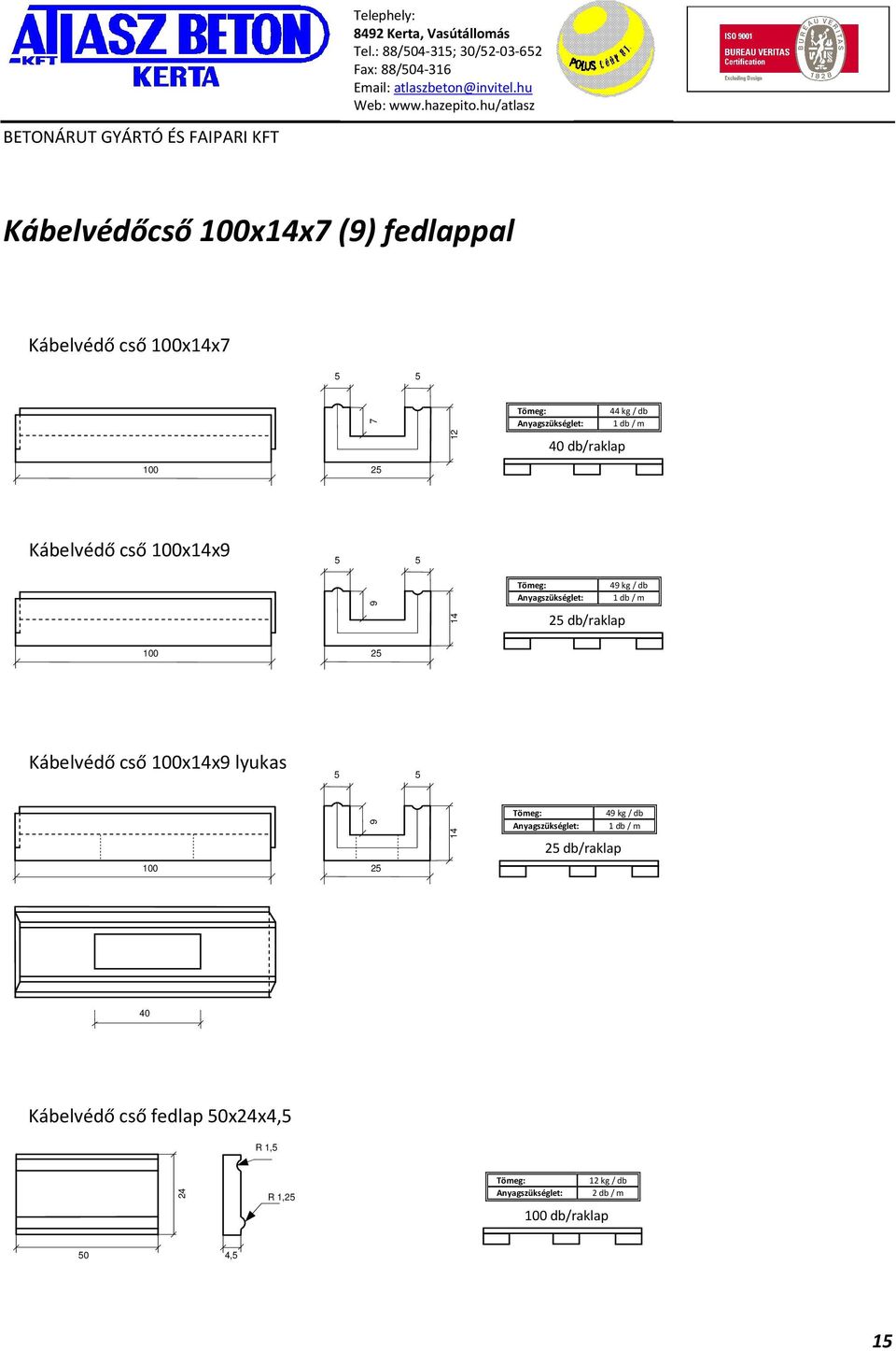 db/raklap 0 760 2 Kábelvédő cső 0x14x9 lyukas 5 5 0 9 760 2 14 Tömeg: 49 kg / db Anyagszükséglet: 1 db /