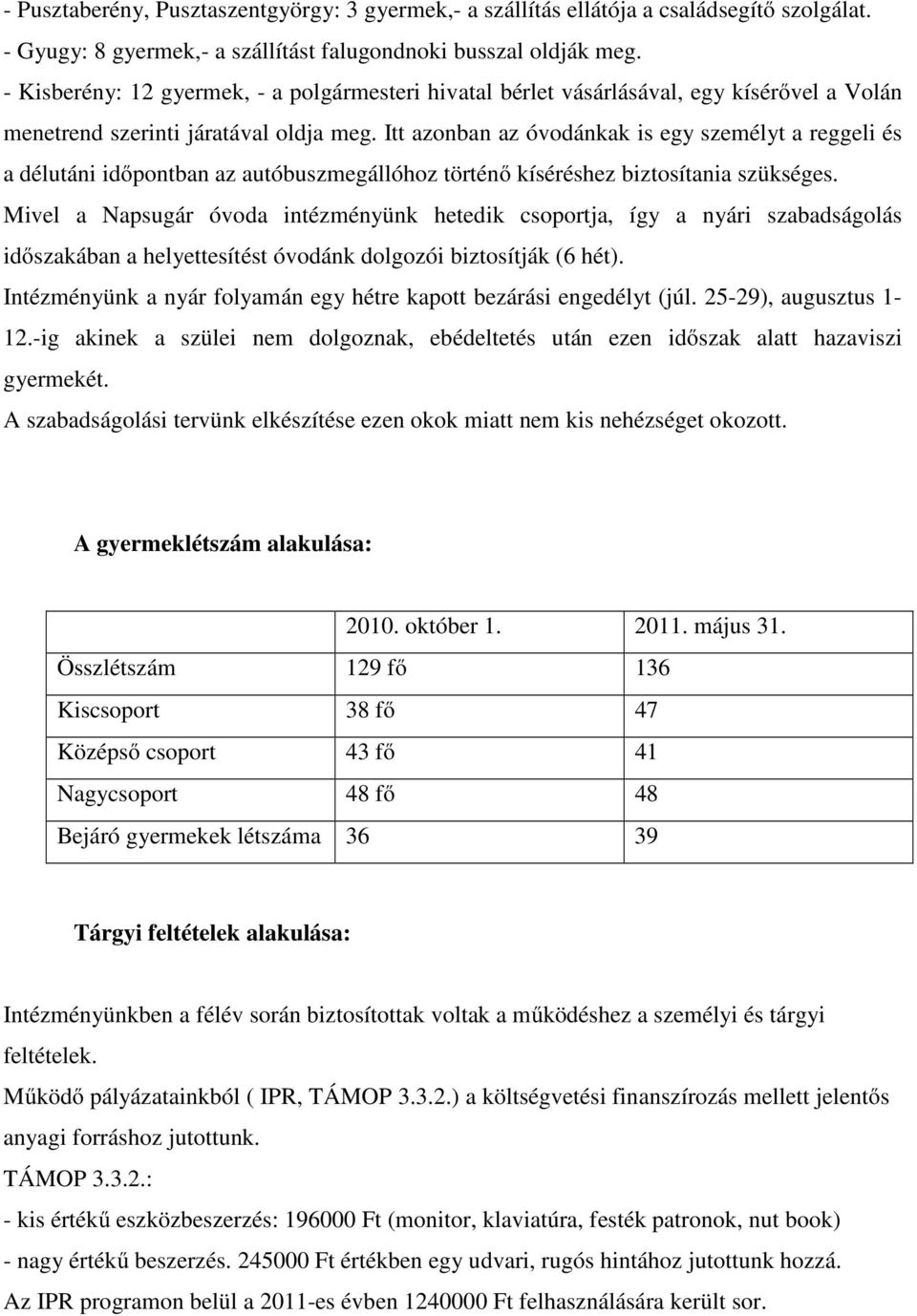 Itt azonban az óvodánkak is egy személyt a reggeli és a délutáni időpontban az autóbuszmegállóhoz történő kíséréshez biztosítania szükséges.