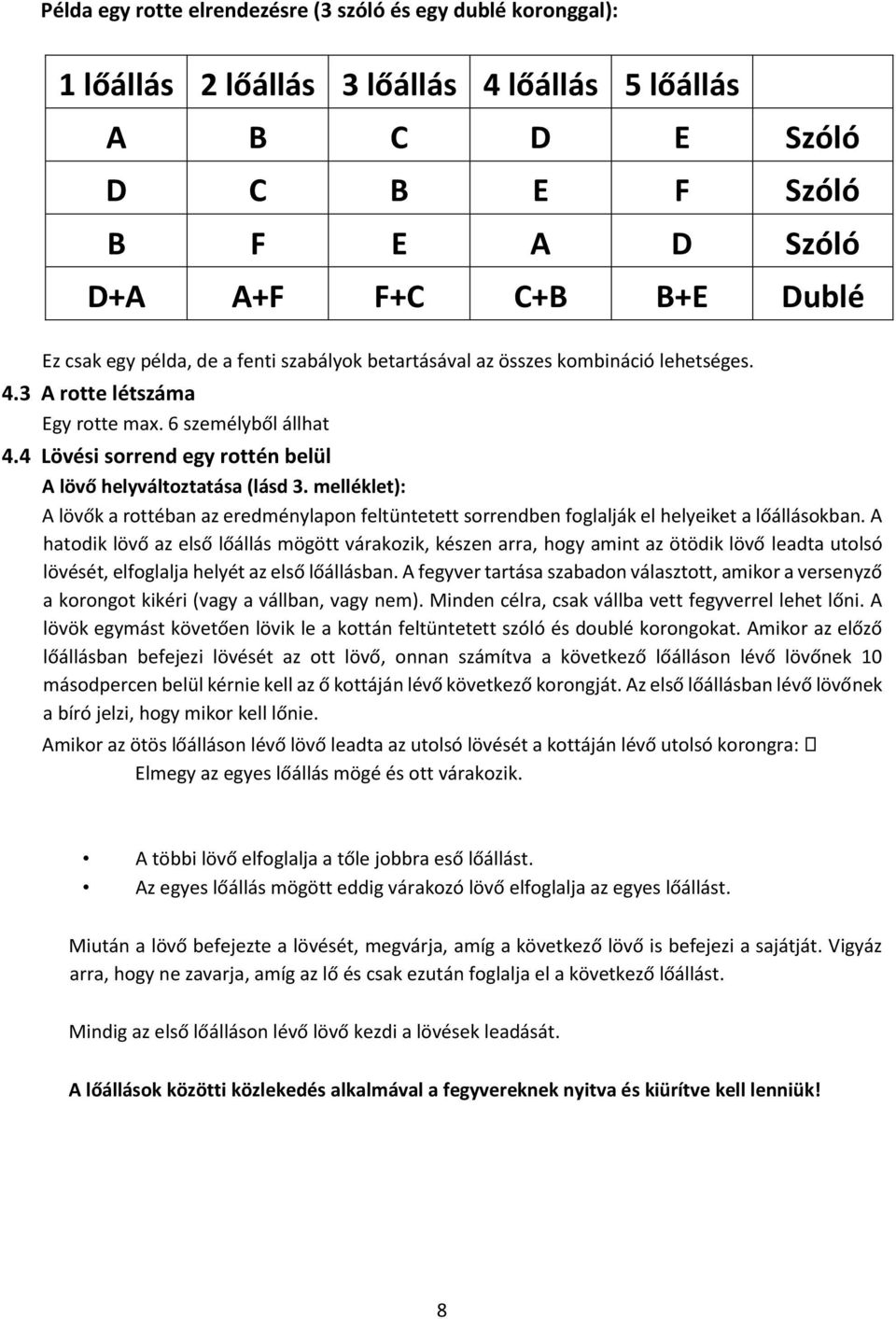 melléklet): A lövők a rottéban az eredménylapon feltüntetett sorrendben foglalják el helyeiket a lőállásokban.