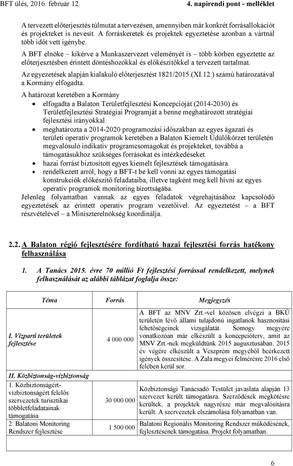 Az egyezetések alapján kialakuló előterjesztést 1821/2015.(XI.12.) számú határozatával a Kormány elfogadta.