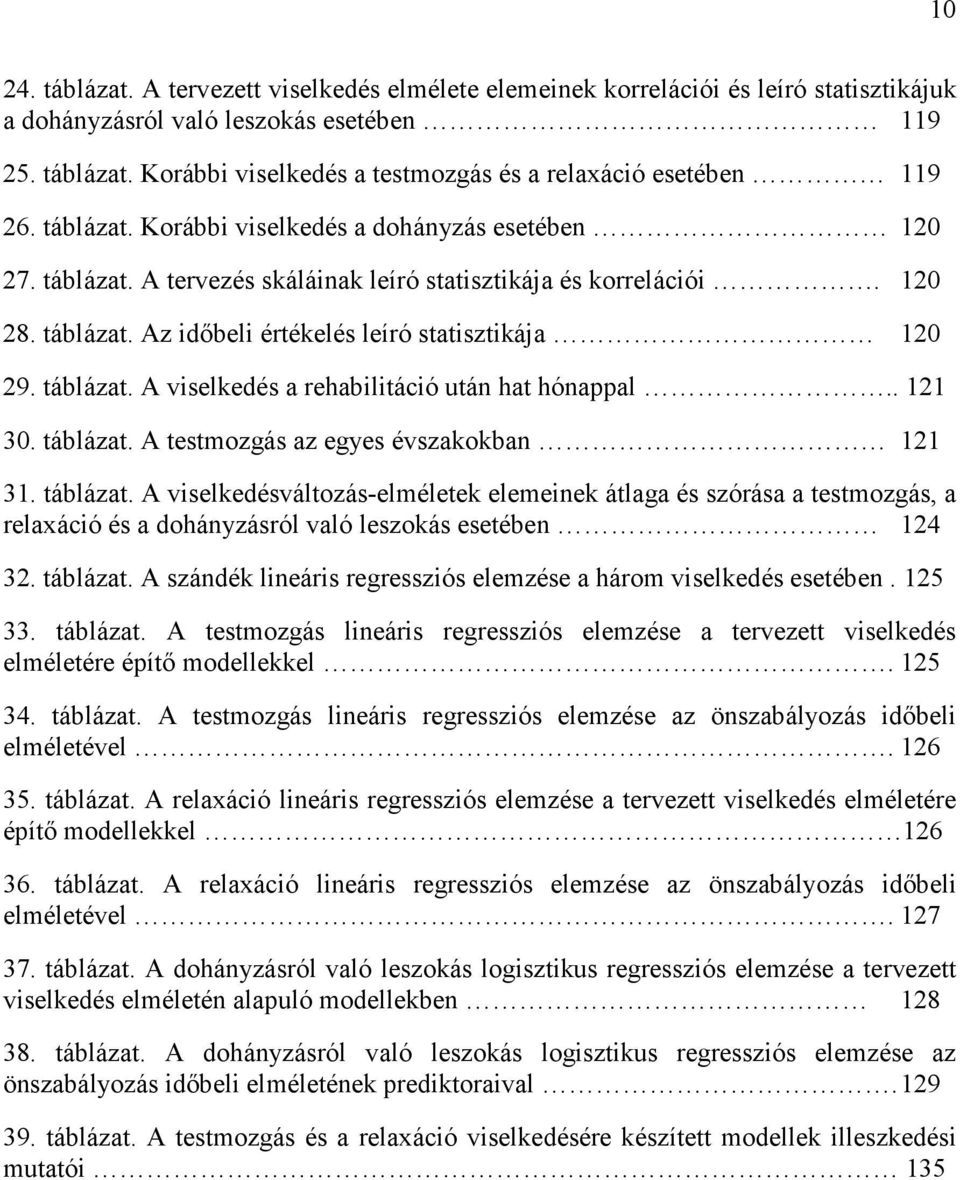táblázat. A viselkedés a rehabilitáció után hat hónappal.. 121 30. táblázat.