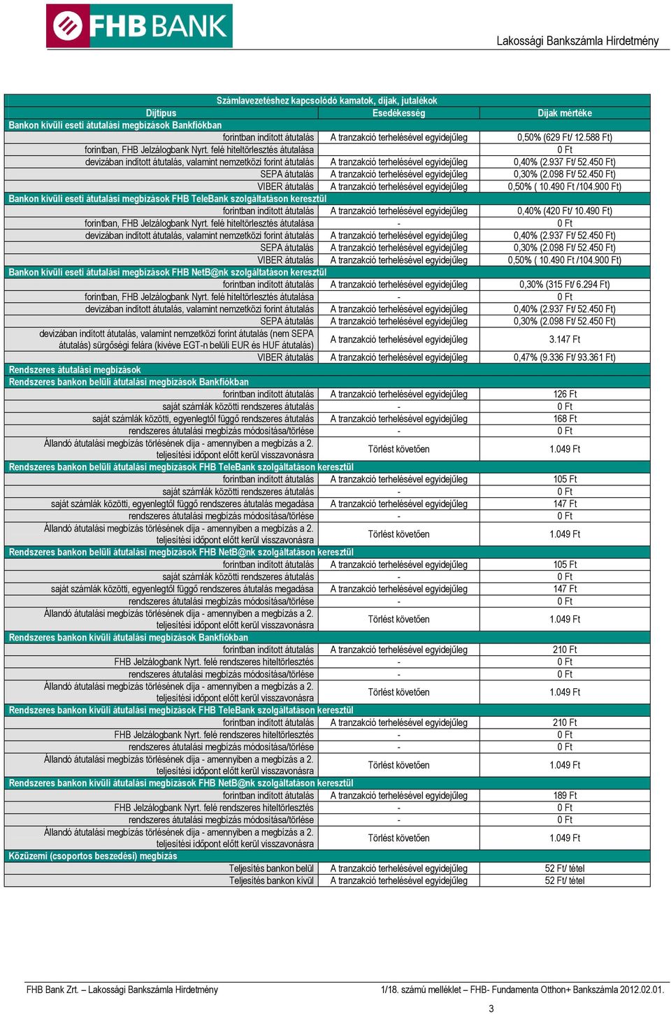 45) SEPA átutalás A tranzakció terhelésével 0,30% (2.098 Ft/ 52.45) VIBER átutalás A tranzakció terhelésével 0,50% ( 10.49 /104.