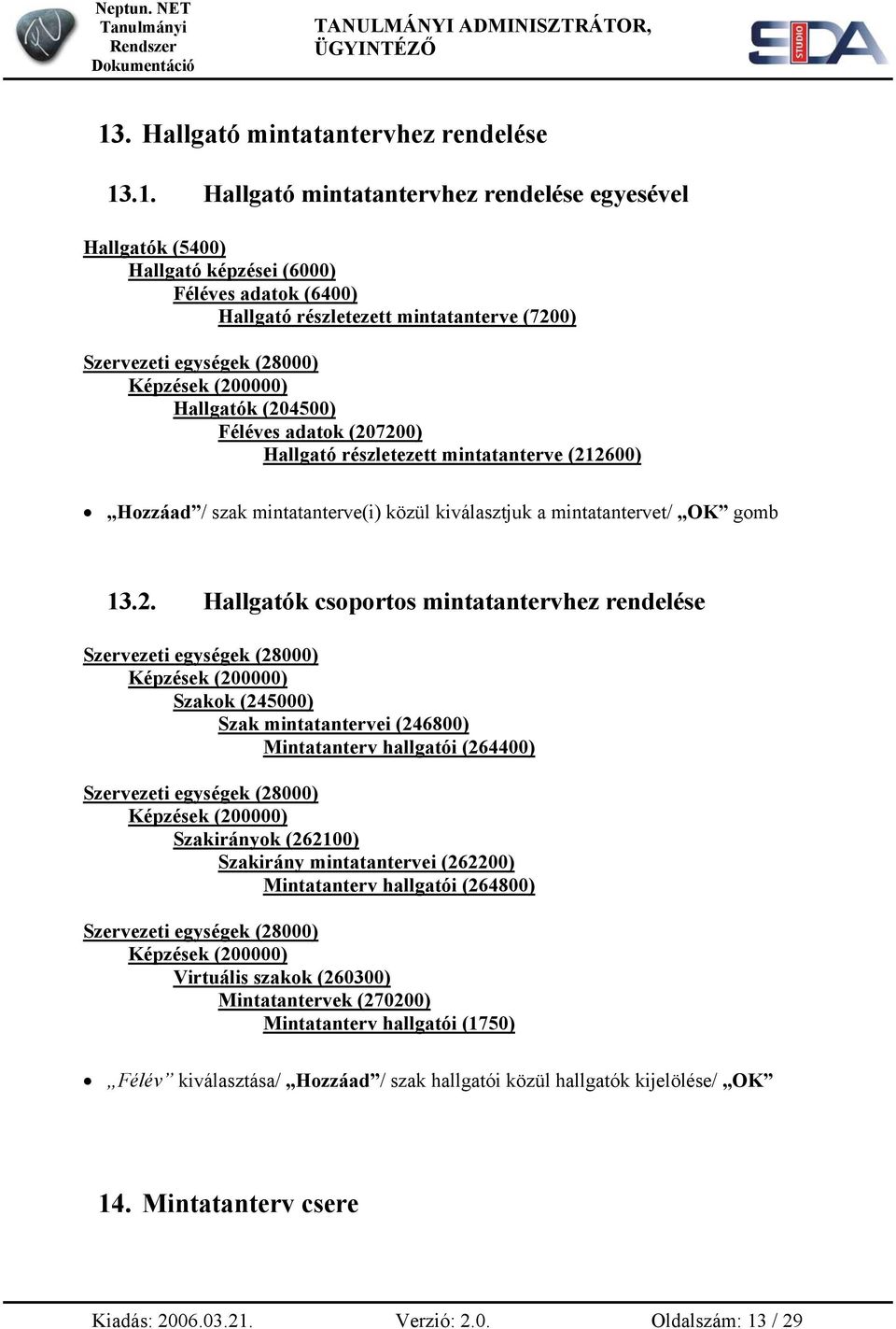 (246800) Mintatanterv hallgatói (264400) Szakirányok (262100) Szakirány mintatantervei (262200) Mintatanterv hallgatói (264800) Virtuális szakok (260300) Mintatantervek