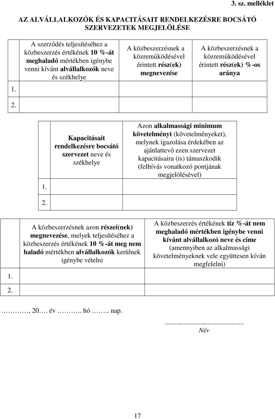 A közbeszerzésnek a közreműködésével érintett rész(ek) %-os aránya 1. 2.