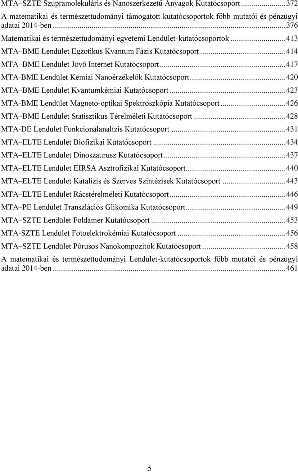 .. 417 MTA-BME Lendület Kémiai Nanoérzékelők Kutatócsoport... 420 MTA BME Lendület Kvantumkémiai Kutatócsoport... 423 MTA-BME Lendület Magneto-optikai Spektroszkópia Kutatócsoport.