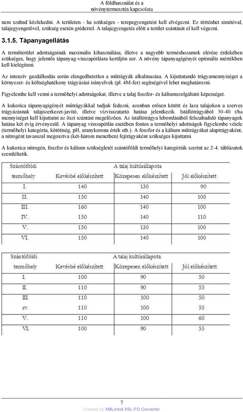 Tápanyagellátás A termőterület adottságainak maximális kihasználása, illetve a nagyobb terméshozamok elérése érdekében szükséges, hogy jelentős tápanyag-visszapótlásra kerüljön sor.