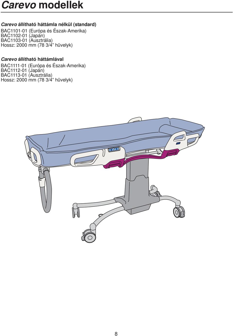 (78 3/4 hüvelyk) Carevo állítható háttámlával BAC1111-01 (Európa és