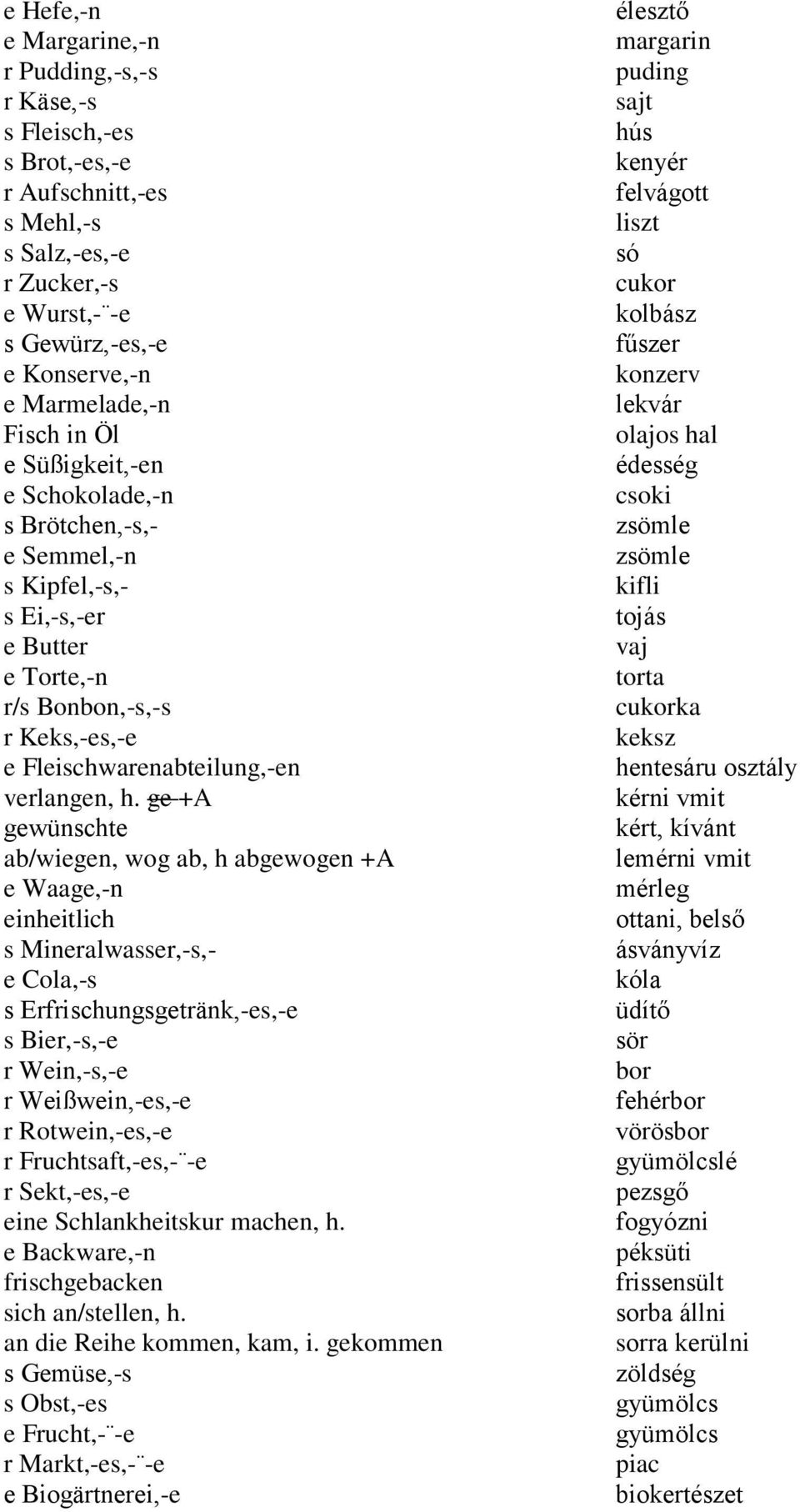ge +A gewünschte ab/wiegen, wog ab, h abgewogen +A e Waage,-n einheitlich s Mineralwasser,-s,- e Cola,-s s Erfrischungsgetränk,-es,-e s Bier,-s,-e r Wein,-s,-e r Weißwein,-es,-e r Rotwein,-es,-e r