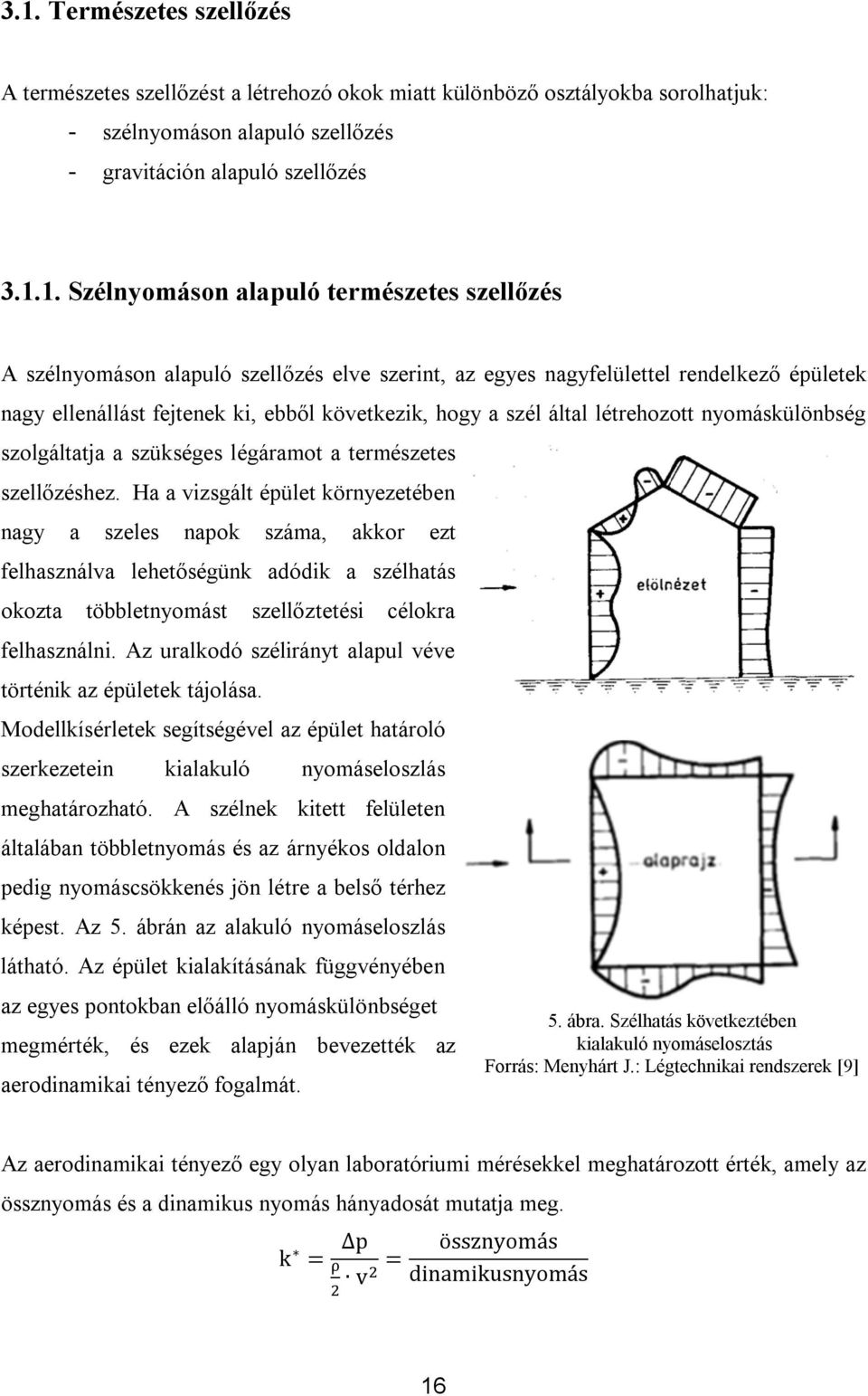 nyomáskülönbség szolgáltatja a szükséges légáramot a természetes szellőzéshez.