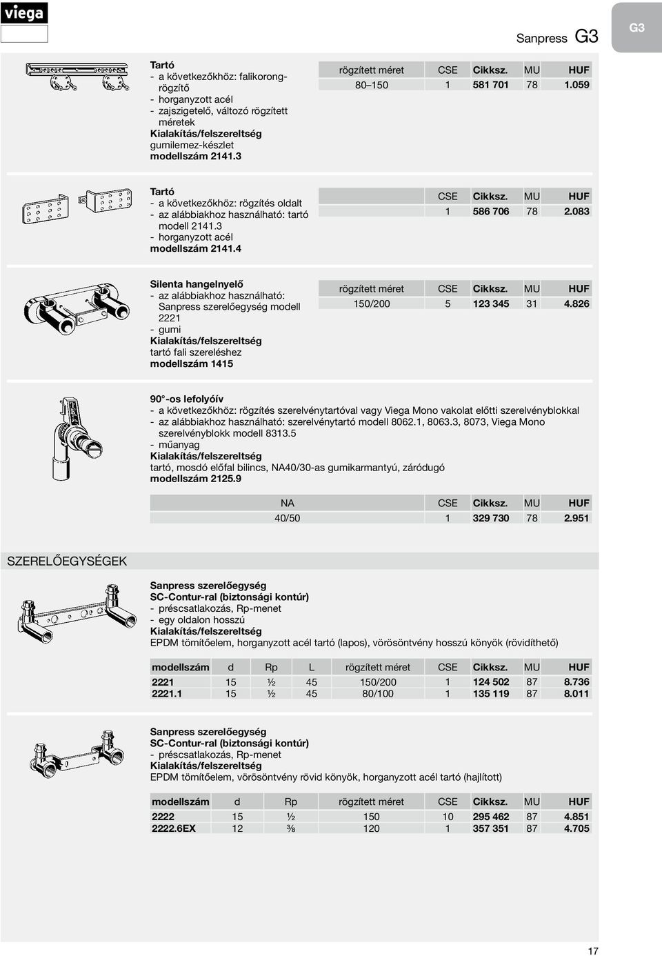 083 Silenta hangelnyelő az alábbiakhoz használható: Sanpress szerelőegység modell 2221 gumi tartó fali szereléshez modellszám 1415 rögzített méret CSE Cikksz. MU HUF 150/200 5 123 345 31 4.