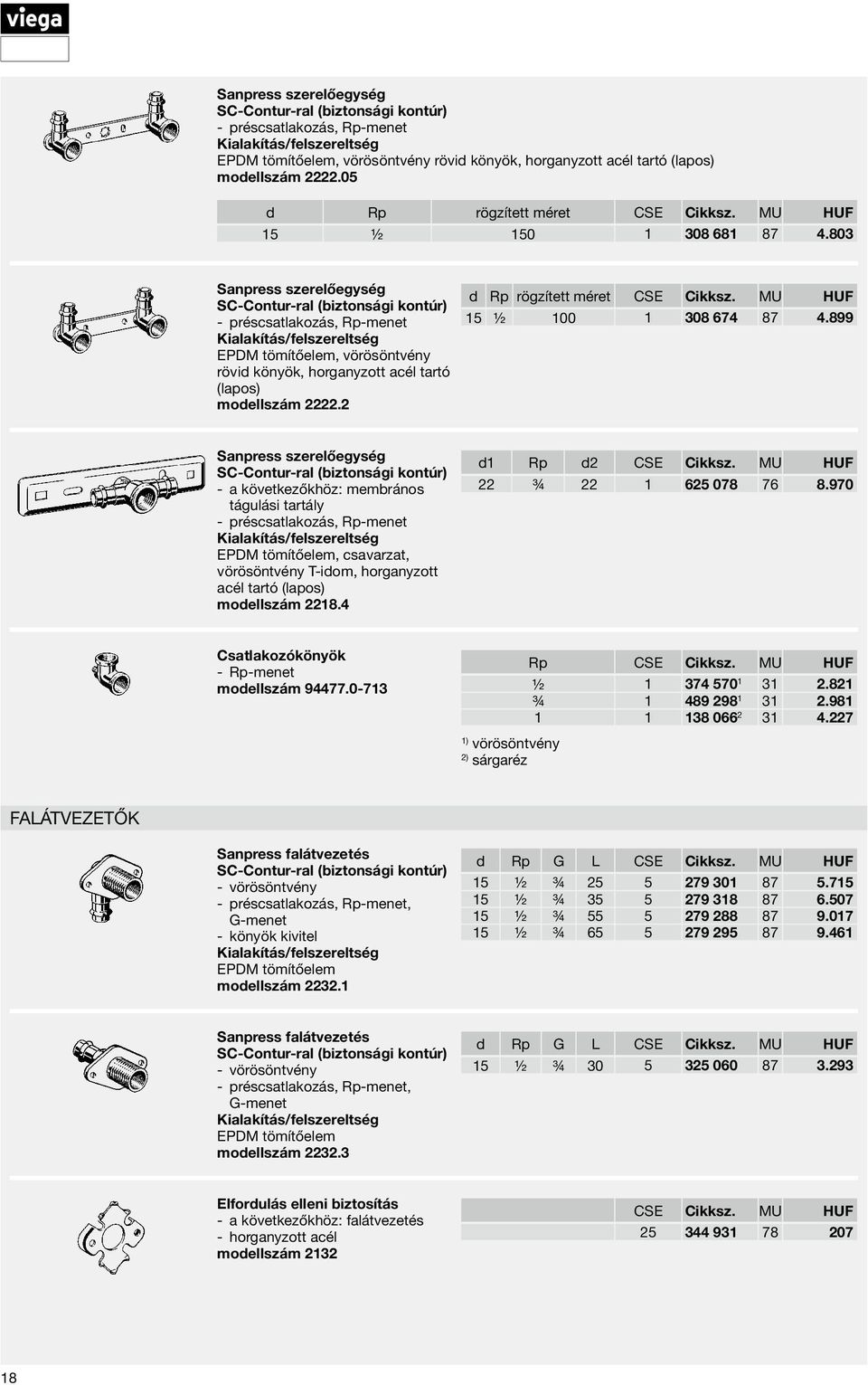 899 Sanpress szerelőegység a következőkhöz: membrános tágulási tartály EPDM tömítőelem, csavarzat, vörösöntvény T-idom, horganyzott acél tartó (lapos) modellszám 2218.4 d1 Rp d2 CSE Cikksz.