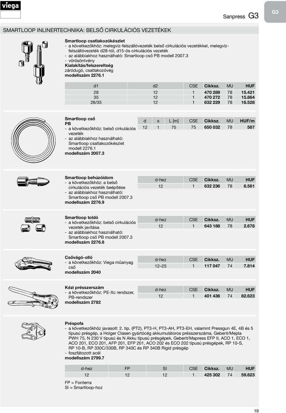 421 35 12 1 470 272 78 15.864 28/35 12 1 632 229 78 16.528 Smartloop cső PB a következőkhöz: belső cirkulációs vezeték az alábbiakhoz használható: Smartloop csatlakozókészlet modell 2276.