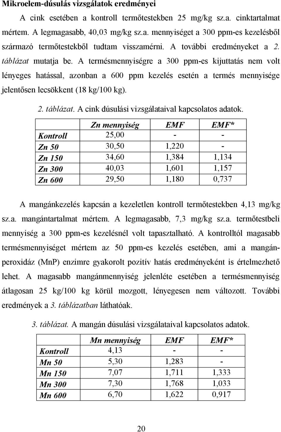 A termésmennyiségre a 300 ppm-es kijuttatás nem volt lényeges hatással, azonban a 600 ppm kezelés esetén a termés mennyisége jelentősen lecsökkent (18 kg/100 kg). 2. táblázat.