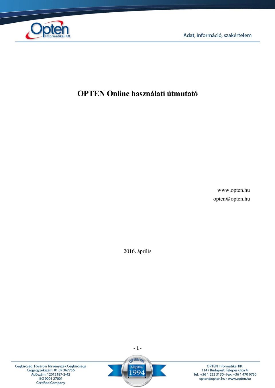 OPTEN Online használati útmutató - PDF Ingyenes letöltés