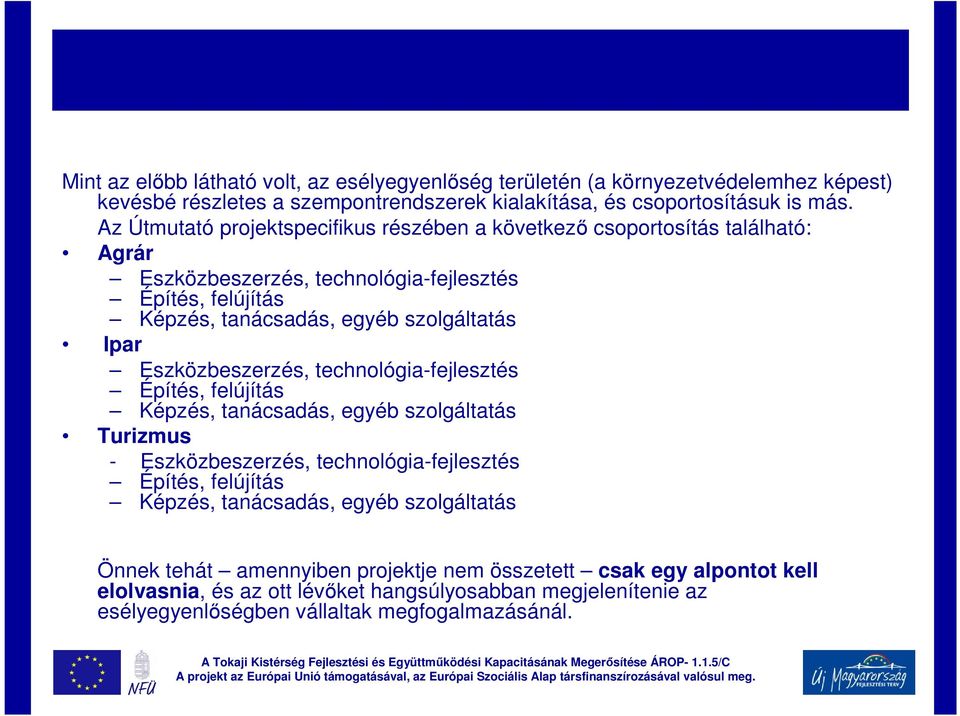 Eszközbeszerzés, technológia-fejlesztés Építés, felújítás Képzés, tanácsadás, egyéb szolgáltatás Turizmus - Eszközbeszerzés, technológia-fejlesztés Építés, felújítás Képzés,