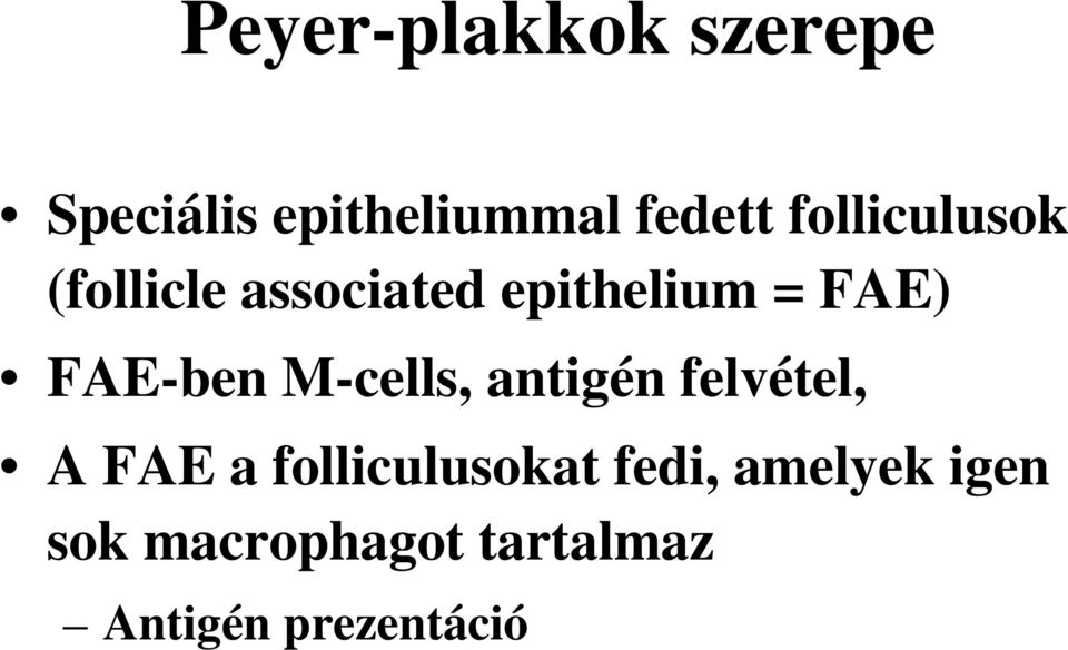 FAE-ben M-cells, antigén felvétel, A FAE a